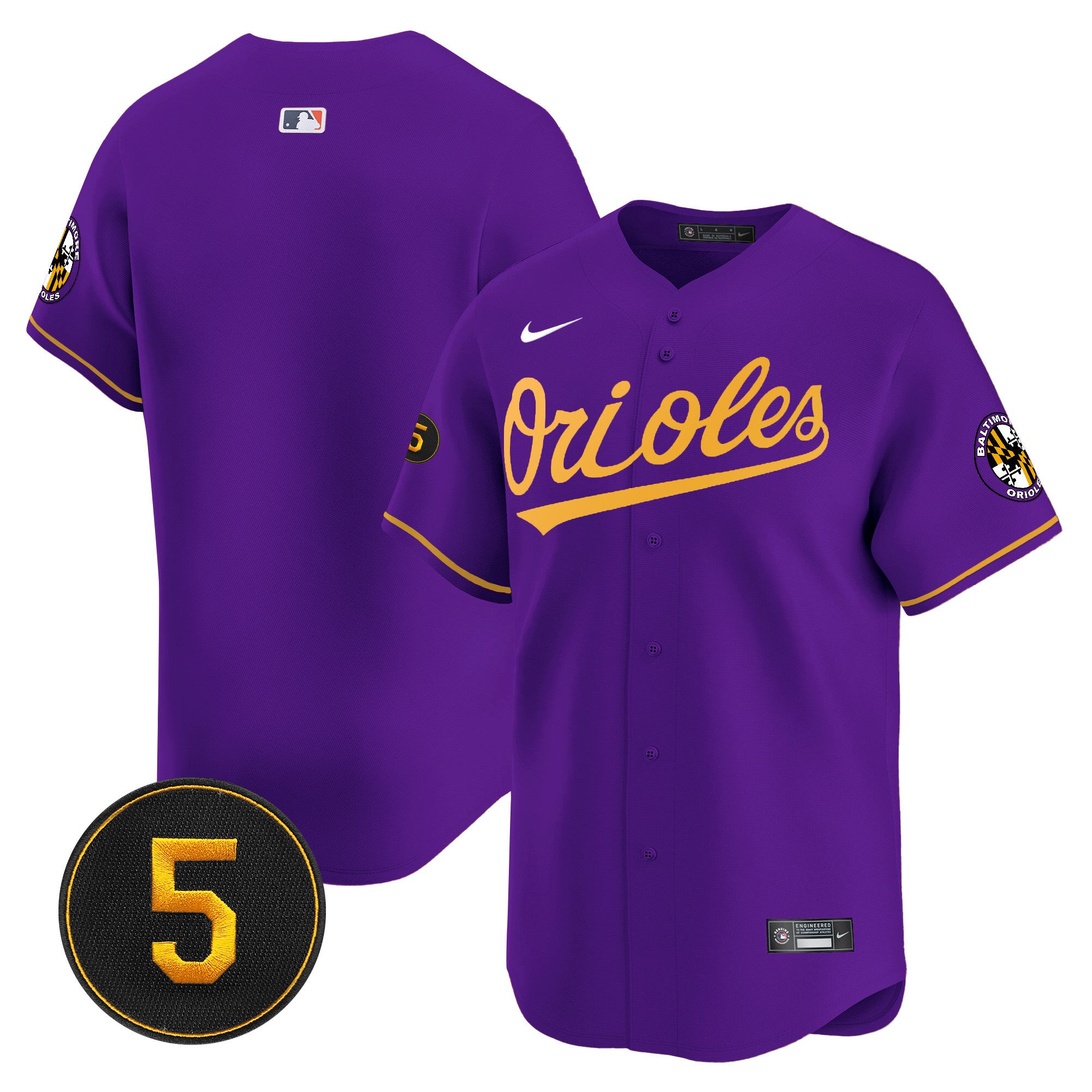 Men's Baltimore Orioles Robinson Patch Vapor Premier Limited Jersey V2 - All Stitched - Purple Gold, Team