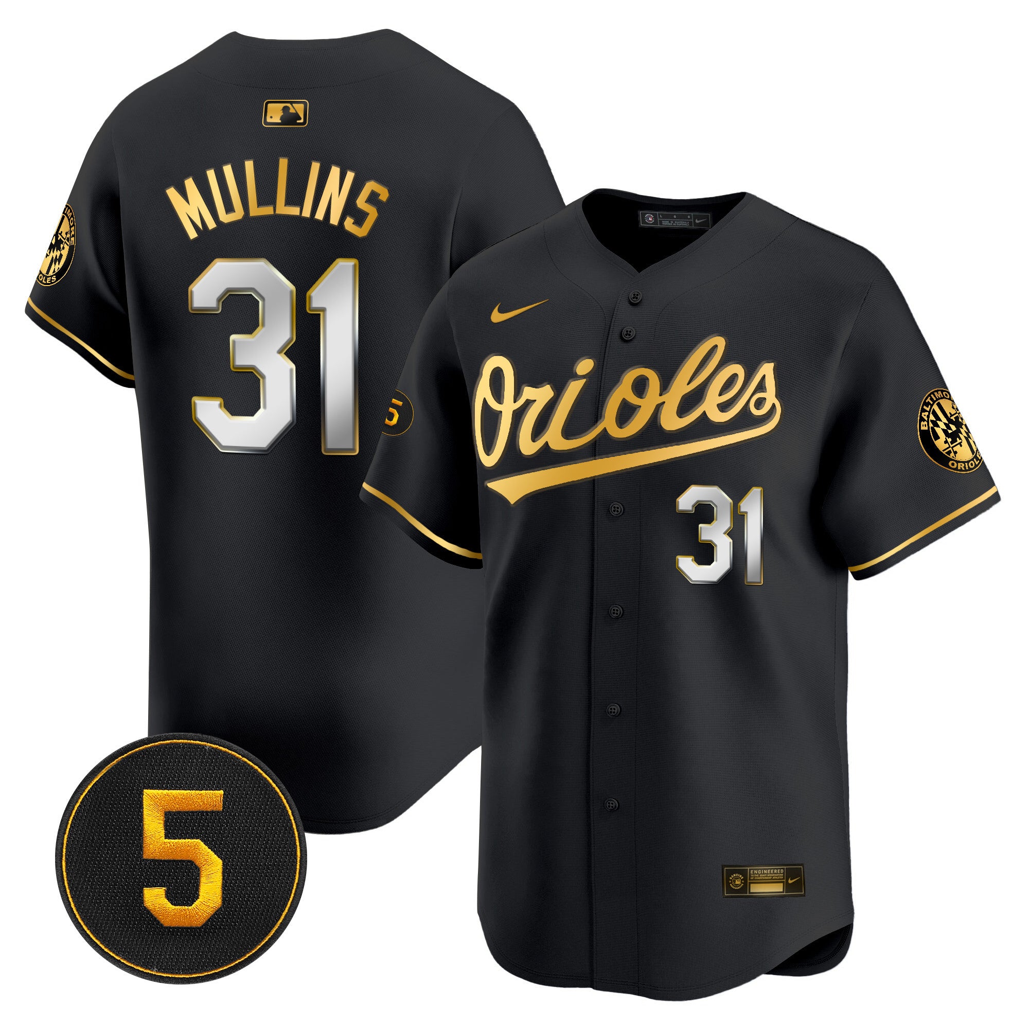 Men's Baltimore Orioles Robinson Patch Vapor Premier Limited Jersey V2 - All Stitched - Black Limited, Cedric Mullins