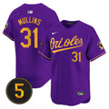 Men's Baltimore Orioles Robinson Patch Vapor Premier Limited Jersey V2 - All Stitched - Purple Gold, Cedric Mullins