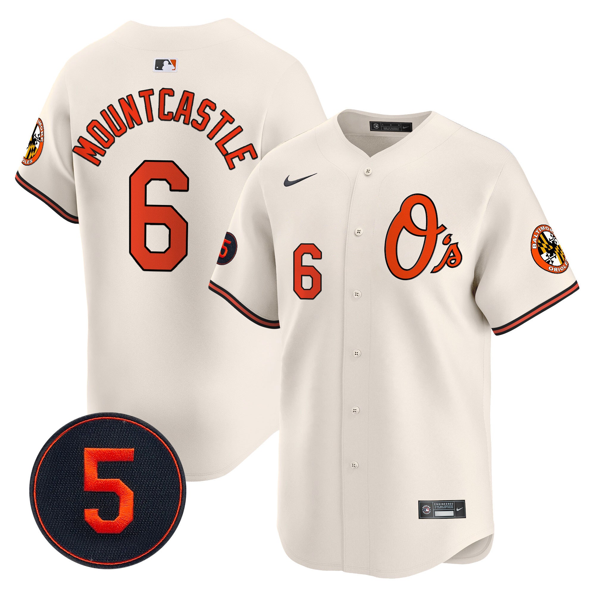 Men's Baltimore Orioles Robinson Patch Vapor Premier Limited Jersey V4 - All Stitched - Cream, Ryan Mountcastle