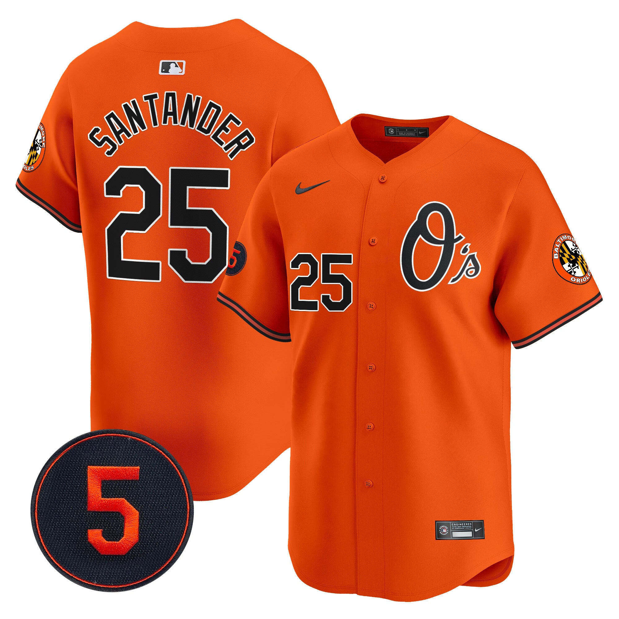 Men's Baltimore Orioles Robinson Patch Vapor Premier Limited Jersey V4 - All Stitched - Orange, Anthony Santander