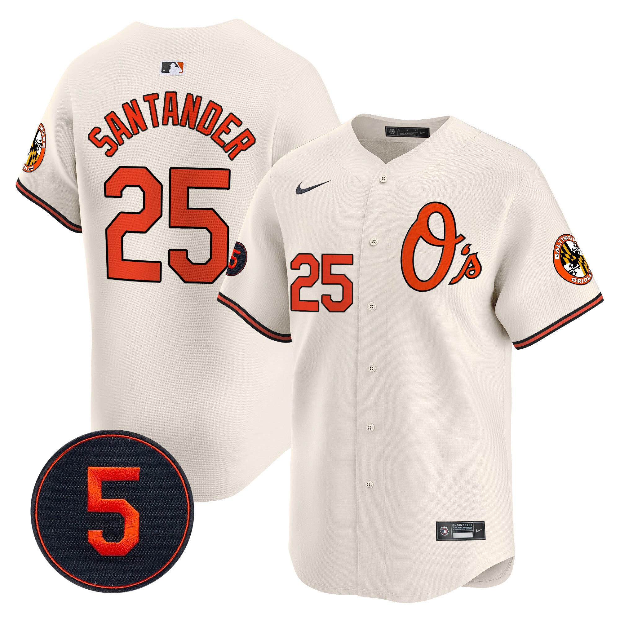 Men's Baltimore Orioles Robinson Patch Vapor Premier Limited Jersey V4 - All Stitched - Cream, Anthony Santander
