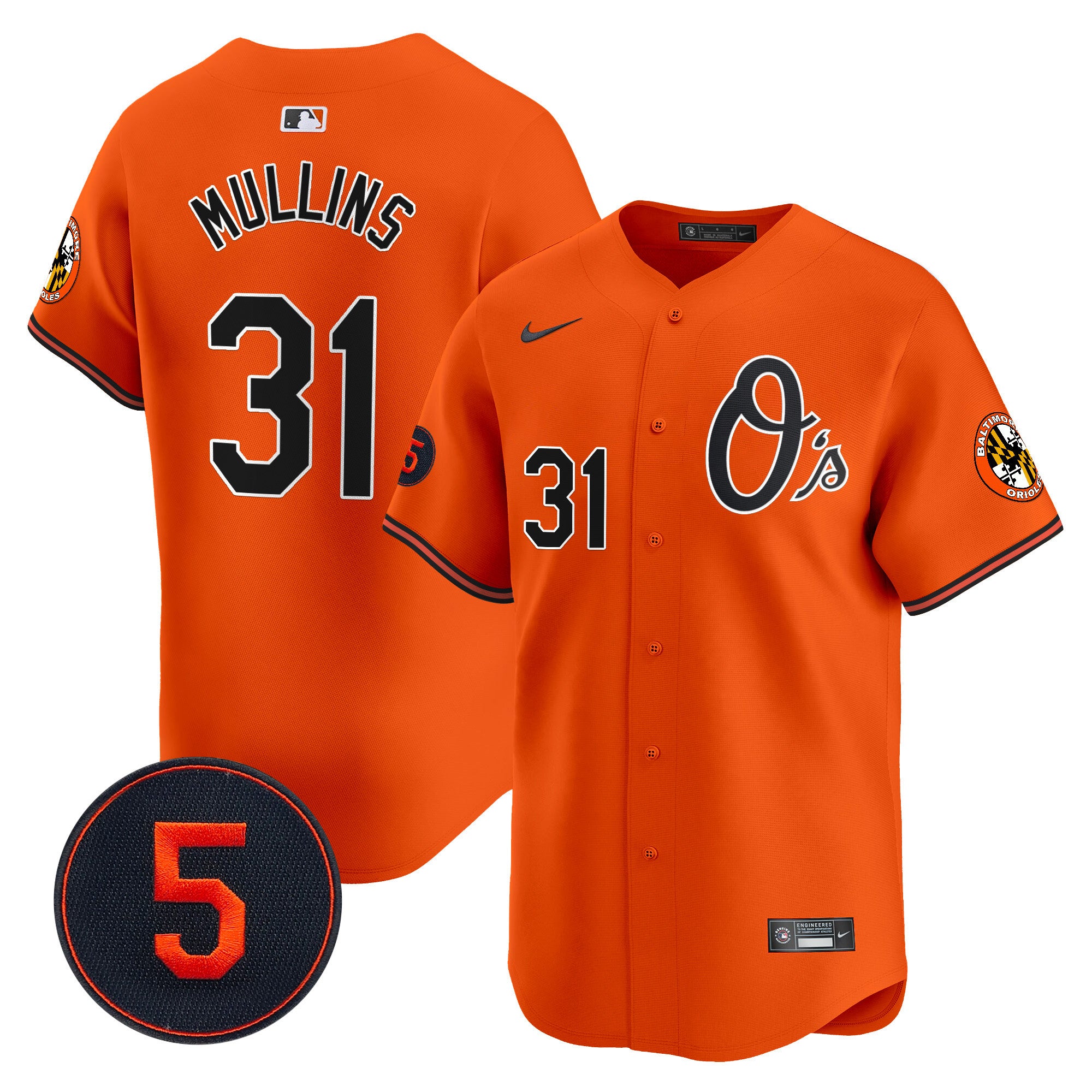 Men's Baltimore Orioles Robinson Patch Vapor Premier Limited Jersey V4 - All Stitched - Orange, Cedric Mullins