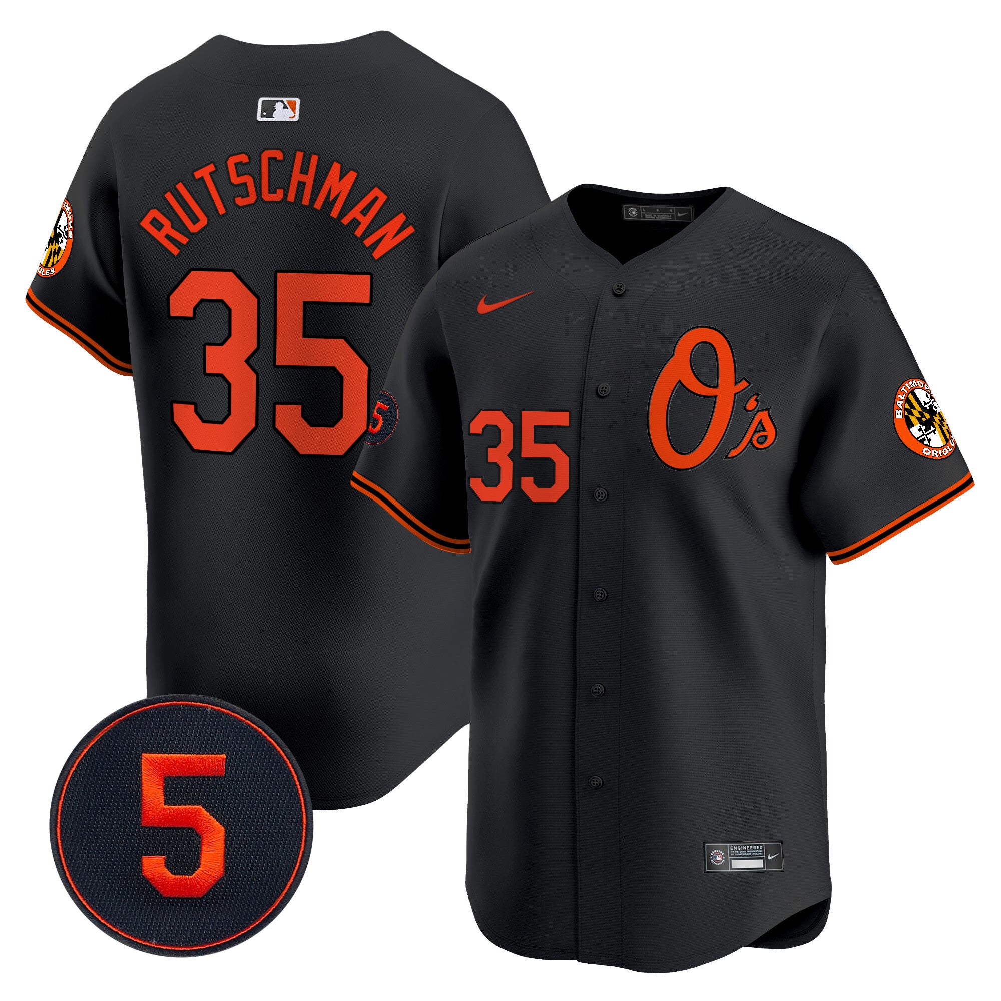 Men's Baltimore Orioles Robinson Patch Vapor Premier Limited Jersey V4 - All Stitched - Black, Adley Rutschman