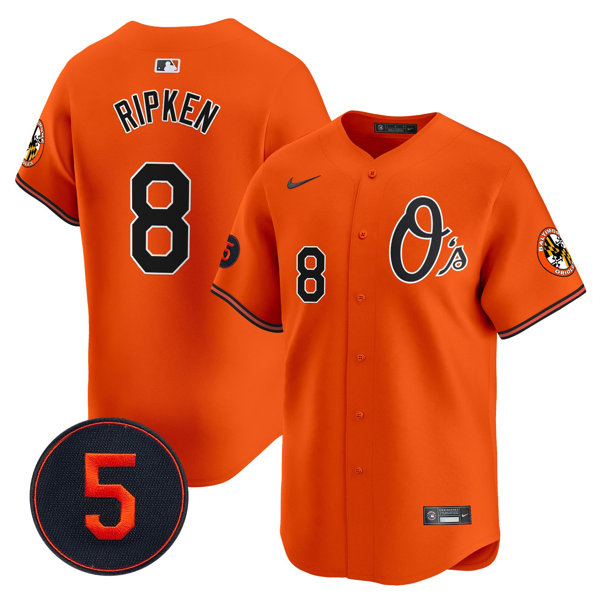 Men's Baltimore Orioles Robinson Patch Vapor Premier Limited Jersey V4 - All Stitched - Orange, Cal Ripken