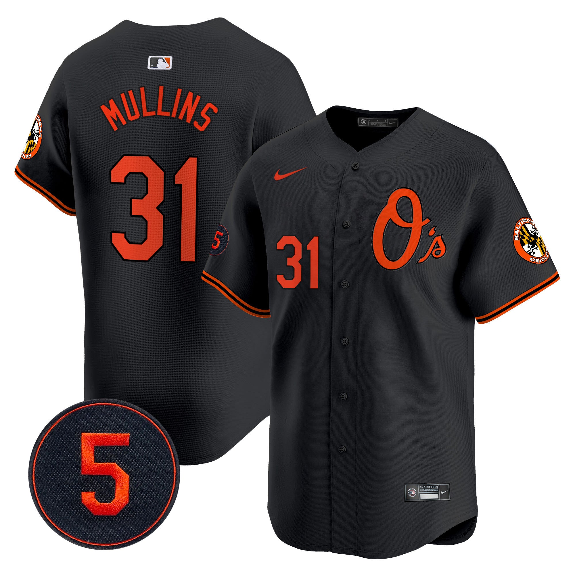 Men's Baltimore Orioles Robinson Patch Vapor Premier Limited Jersey V4 - All Stitched - Black, Cedric Mullins