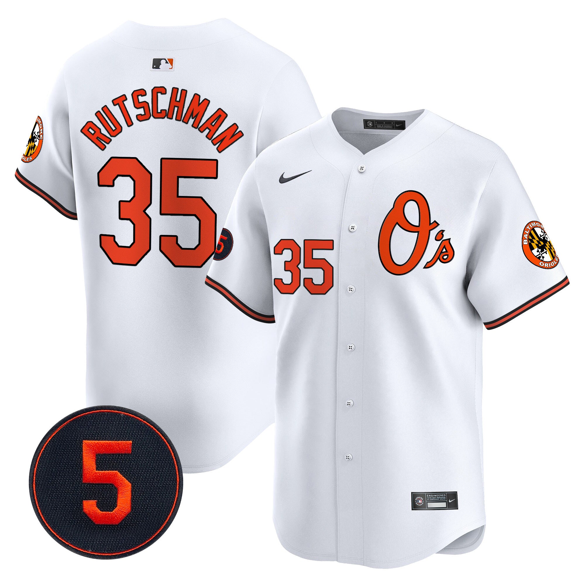 Men's Baltimore Orioles Robinson Patch Vapor Premier Limited Jersey V4 - All Stitched - White, Adley Rutschman