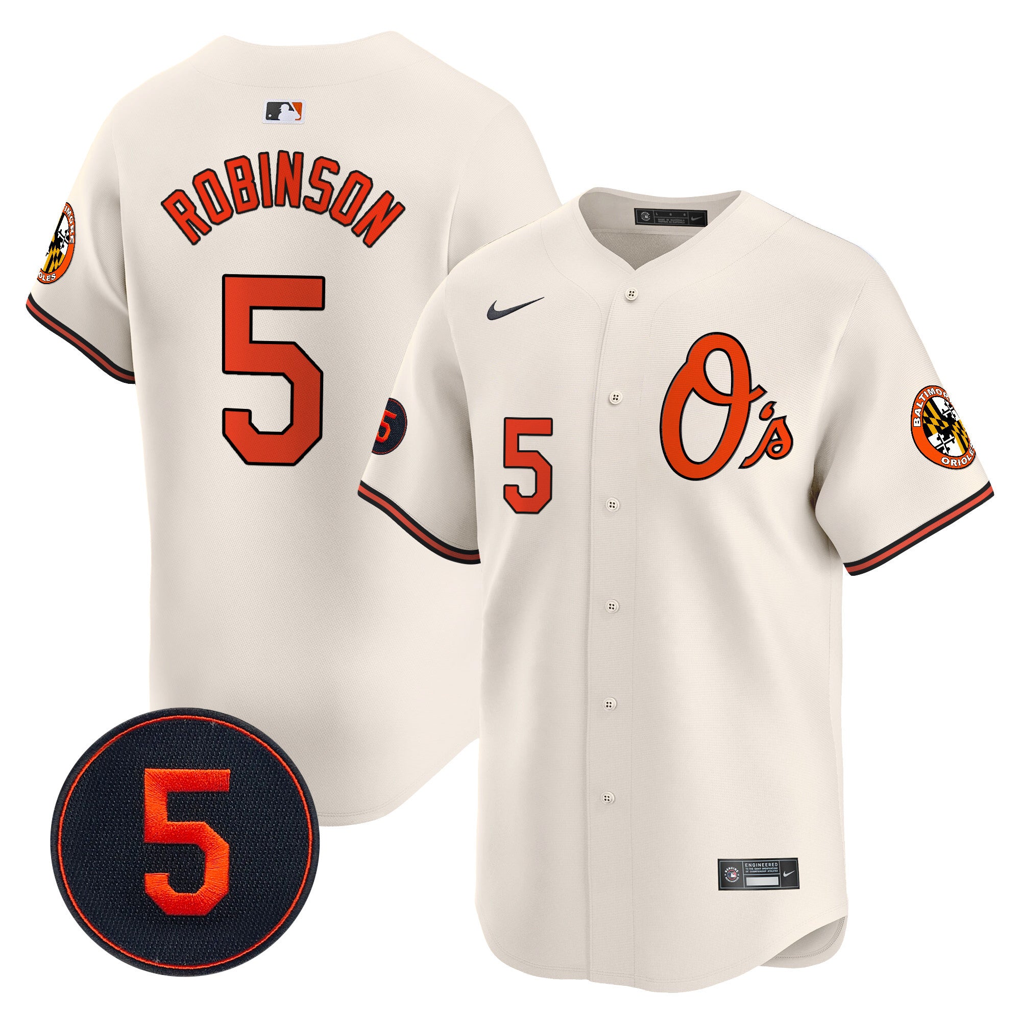 Men's Baltimore Orioles Robinson Patch Vapor Premier Limited Jersey V4 - All Stitched - Cream, Brooks Robinson