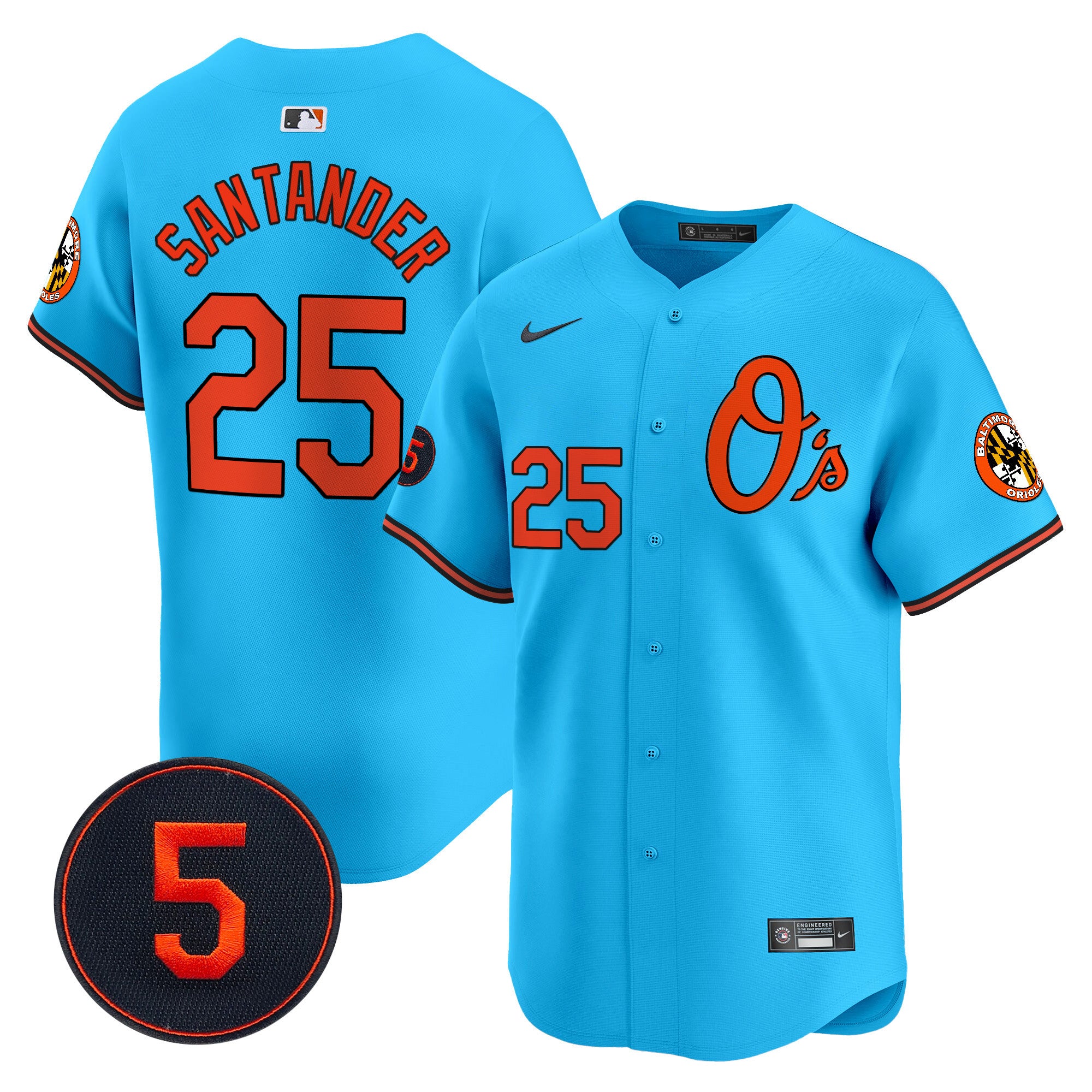 Men's Baltimore Orioles Robinson Patch Vapor Premier Limited Jersey V4 - All Stitched - Light Blue, Anthony Santander