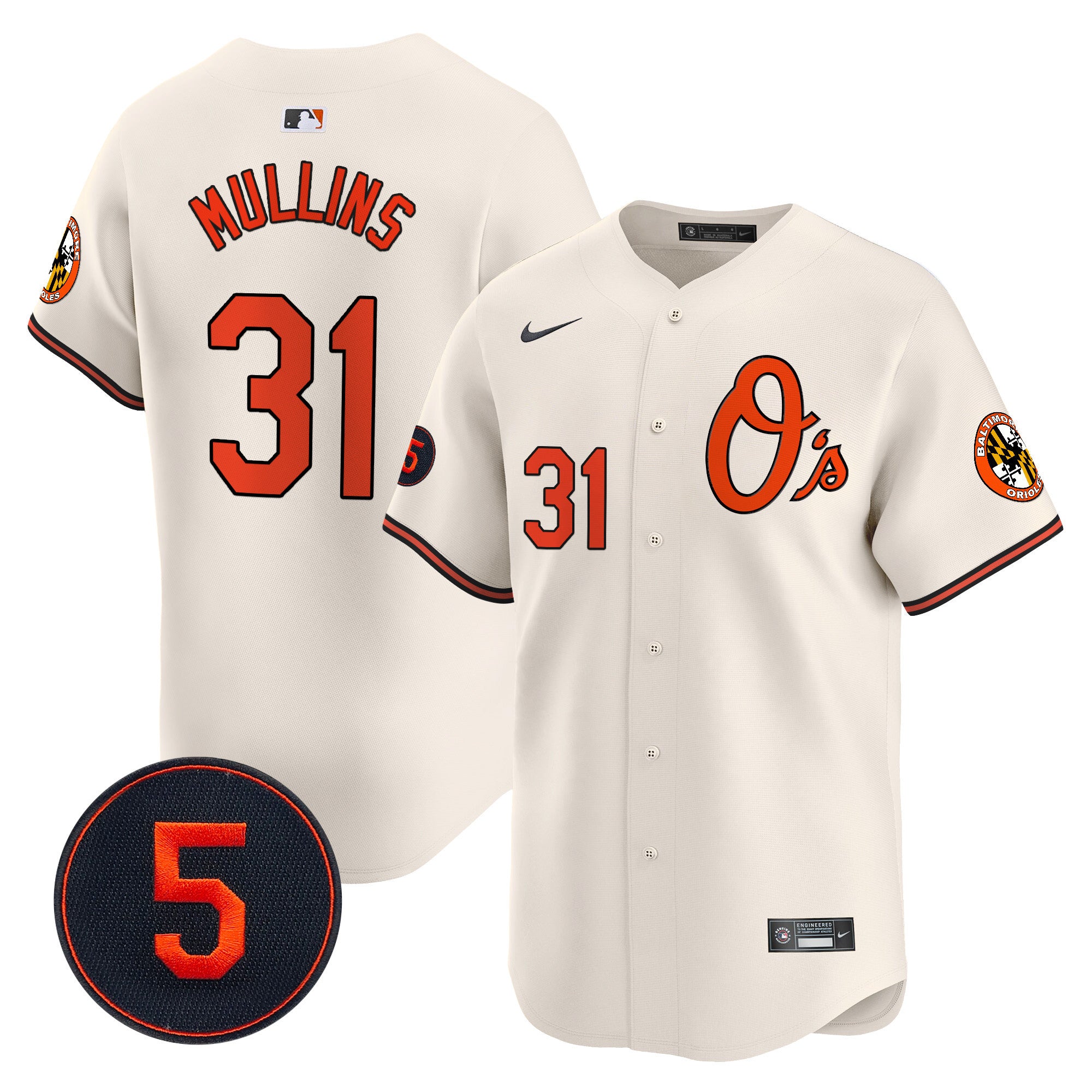 Men's Baltimore Orioles Robinson Patch Vapor Premier Limited Jersey V4 - All Stitched - Cream, Cedric Mullins