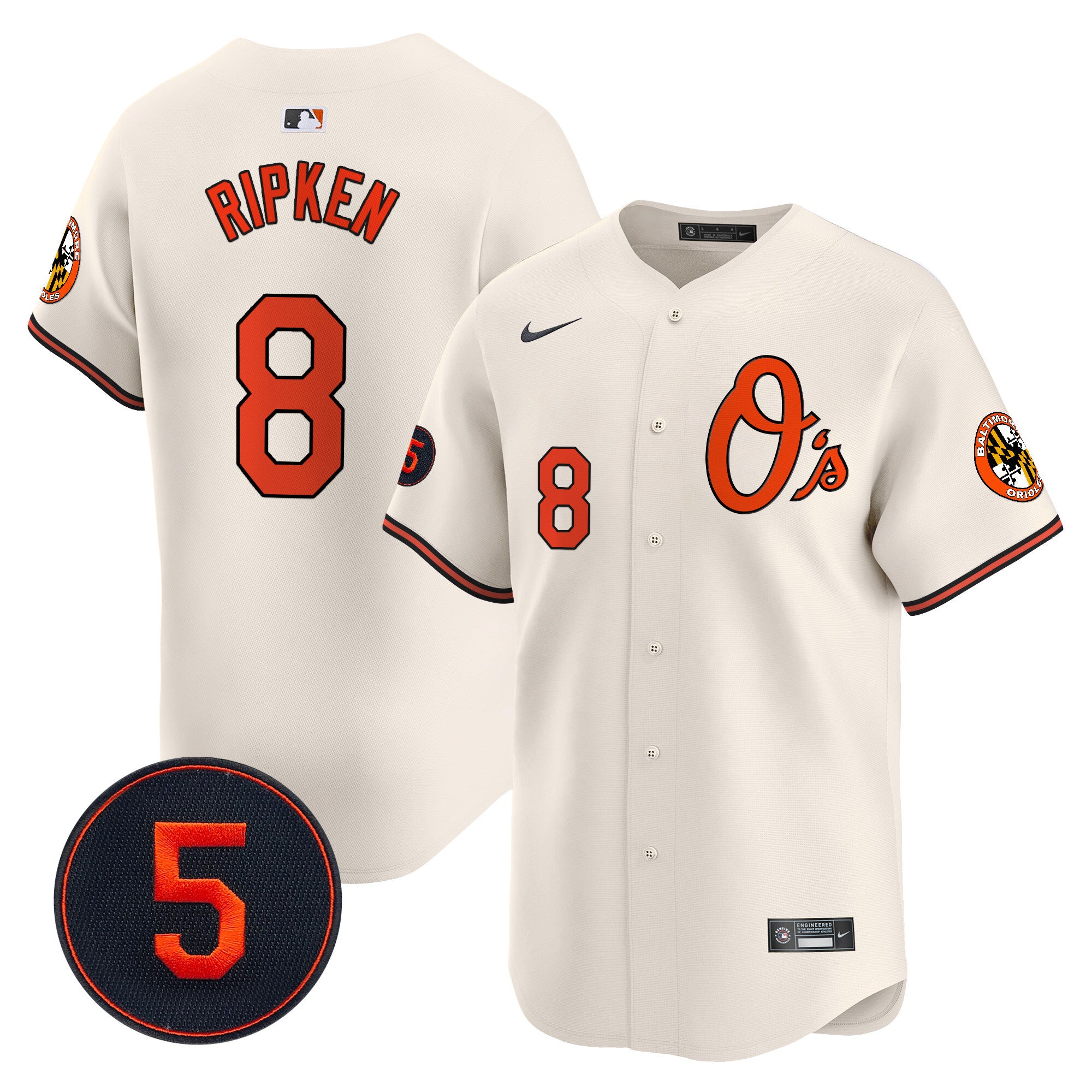 Men's Baltimore Orioles Robinson Patch Vapor Premier Limited Jersey V4 - All Stitched - Cream, Cal Ripken