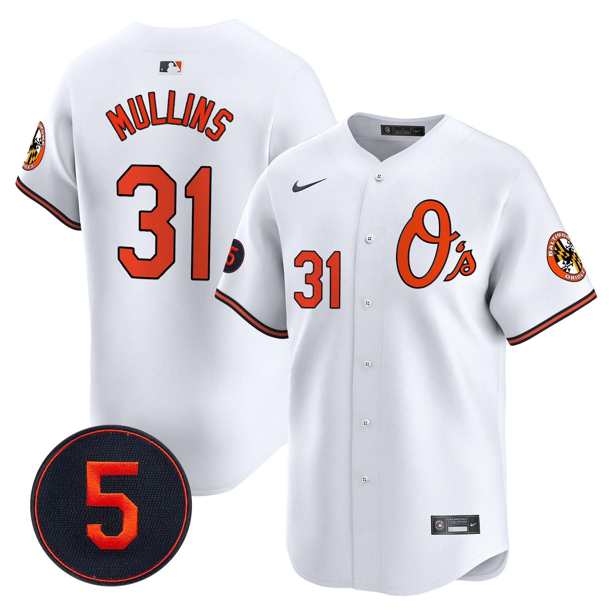 Men's Baltimore Orioles Robinson Patch Vapor Premier Limited Jersey V4 - All Stitched - White, Cedric Mullins