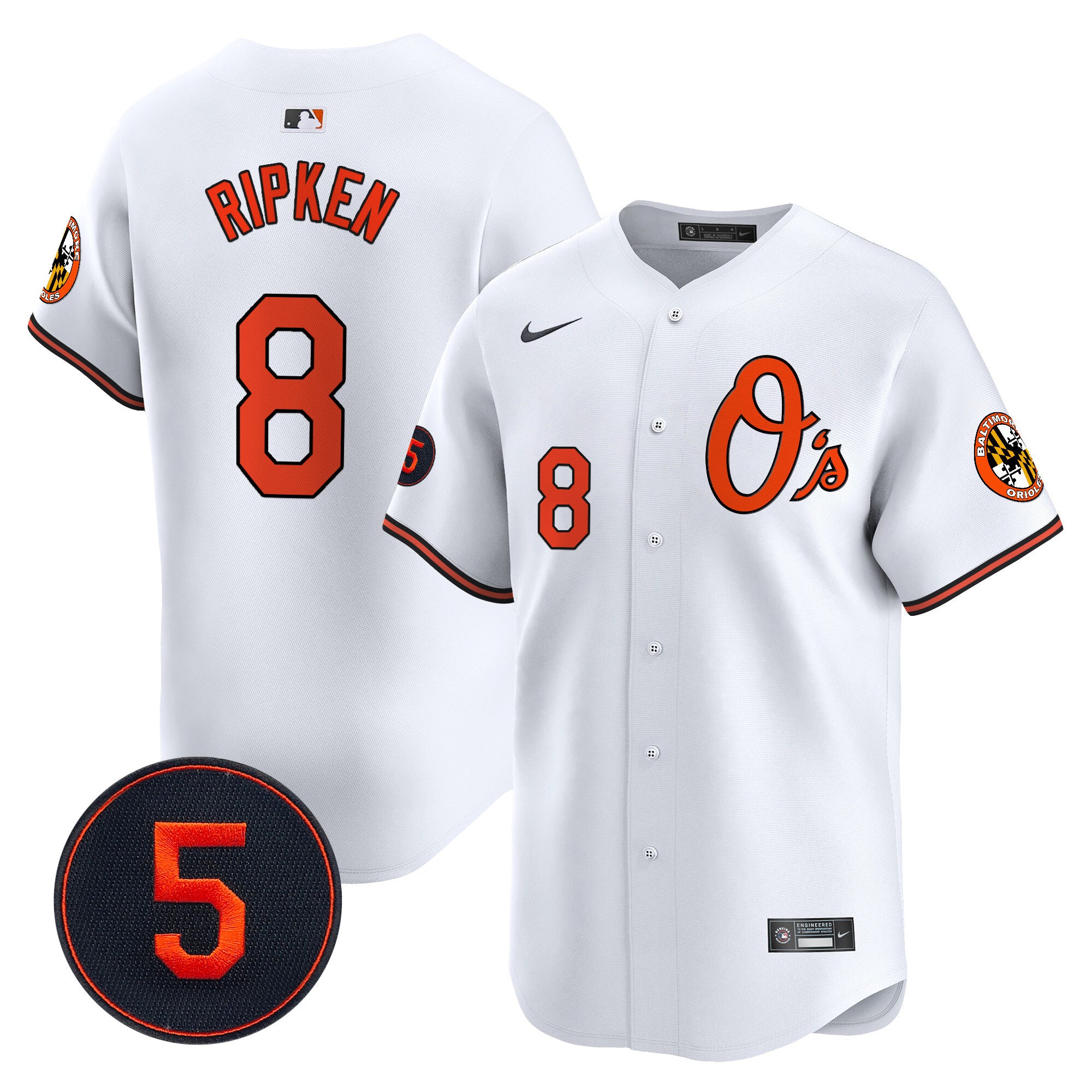 Men's Baltimore Orioles Robinson Patch Vapor Premier Limited Jersey V4 - All Stitched - White, Cal Ripken