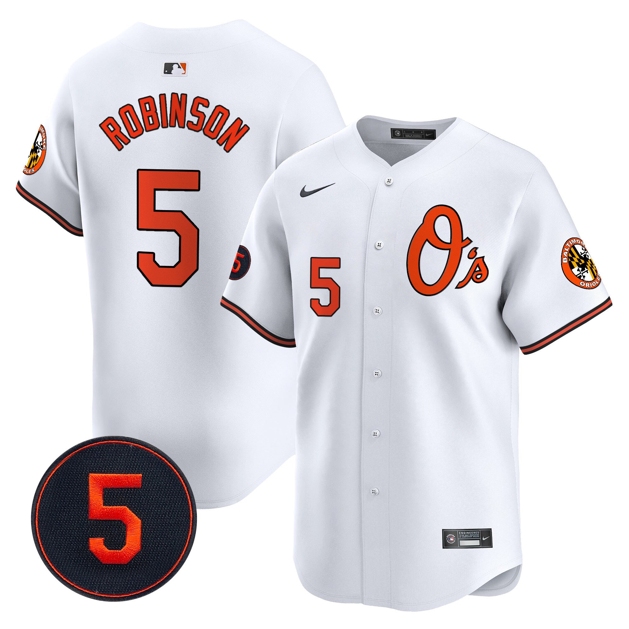Men's Baltimore Orioles Robinson Patch Vapor Premier Limited Jersey V4 - All Stitched - White, Brooks Robinson