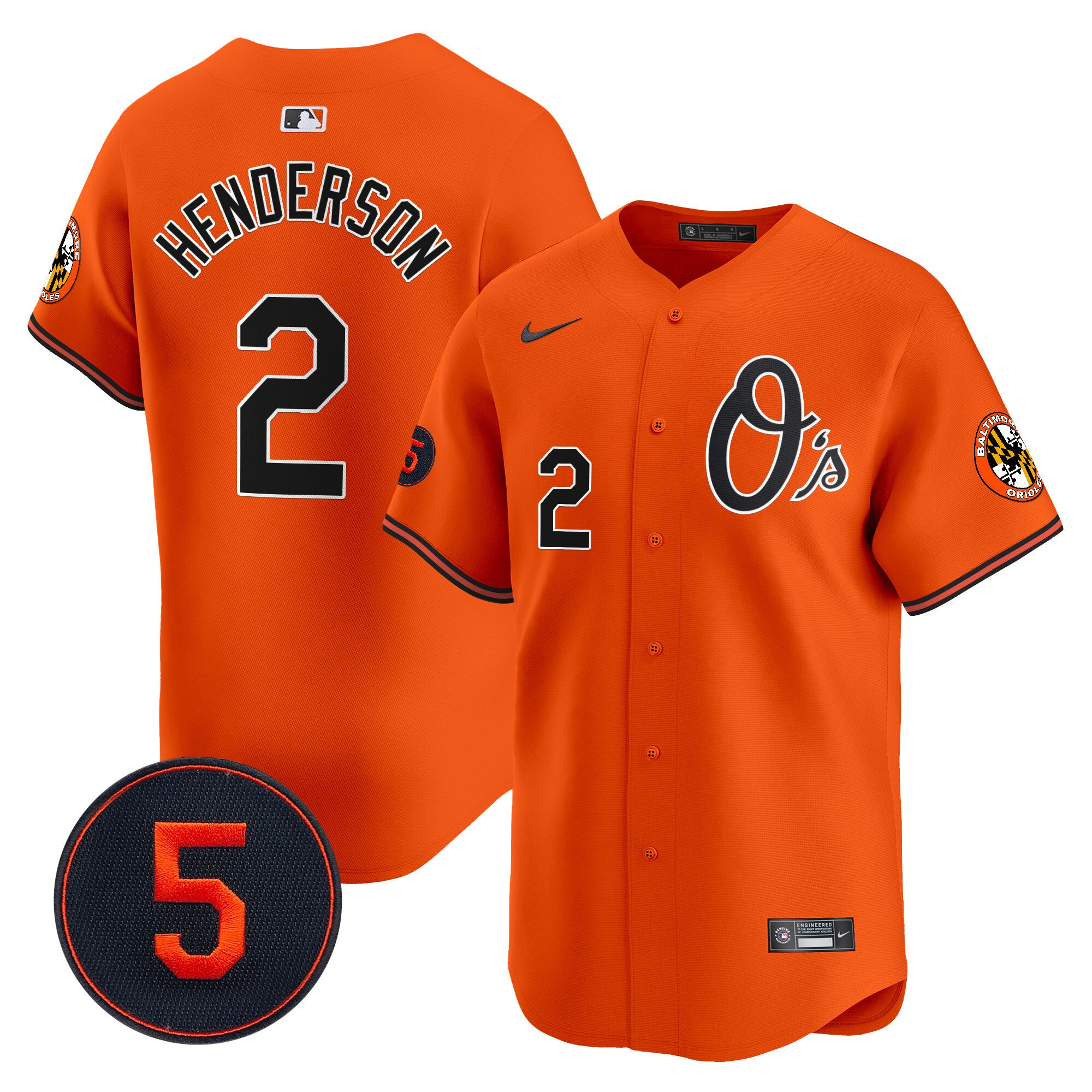 Men's Baltimore Orioles Robinson Patch Vapor Premier Limited Jersey V4 - All Stitched - Orange, Gunnar Henderson
