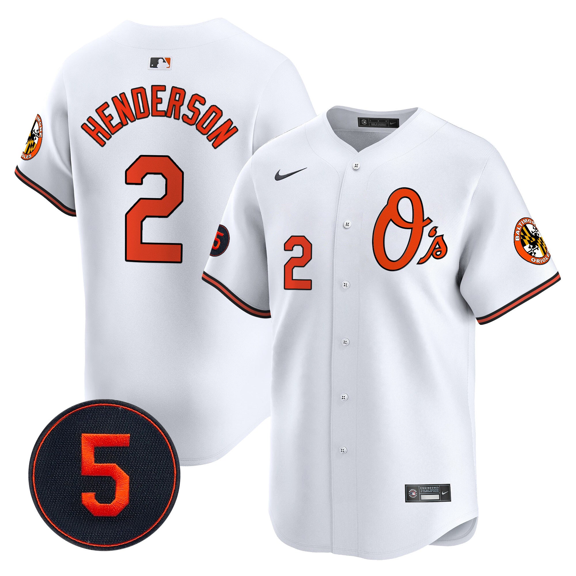 Men's Baltimore Orioles Robinson Patch Vapor Premier Limited Jersey V4 - All Stitched - White, Gunnar Henderson