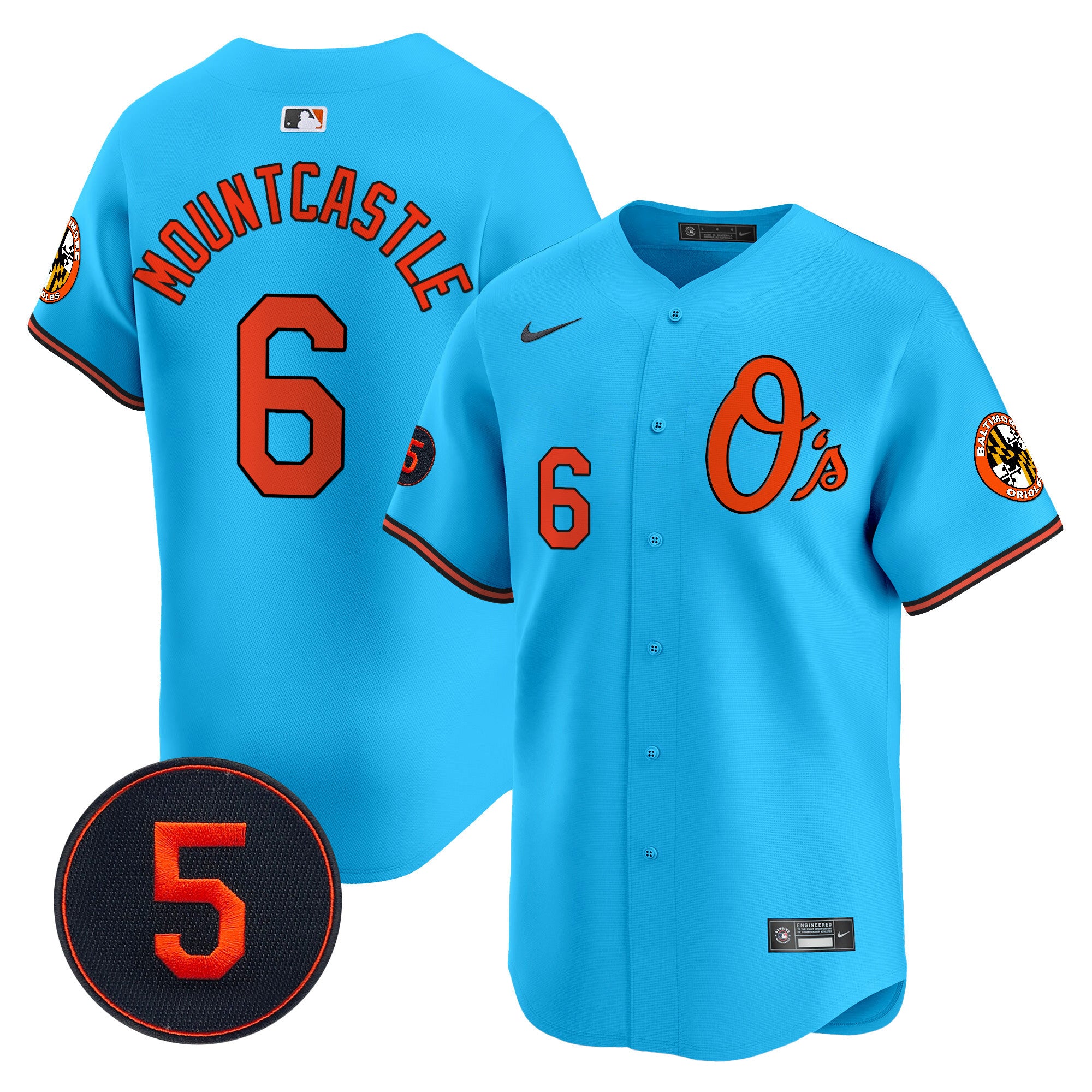 Men's Baltimore Orioles Robinson Patch Vapor Premier Limited Jersey V4 - All Stitched - Light Blue, Ryan Mountcastle