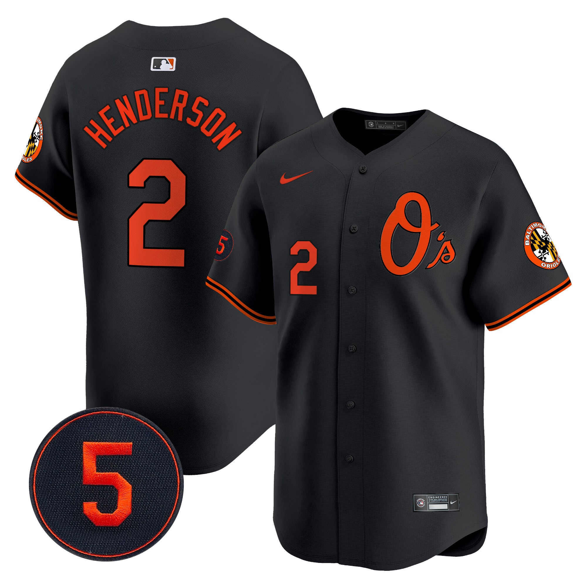 Men's Baltimore Orioles Robinson Patch Vapor Premier Limited Jersey V4 - All Stitched - Black, Gunnar Henderson