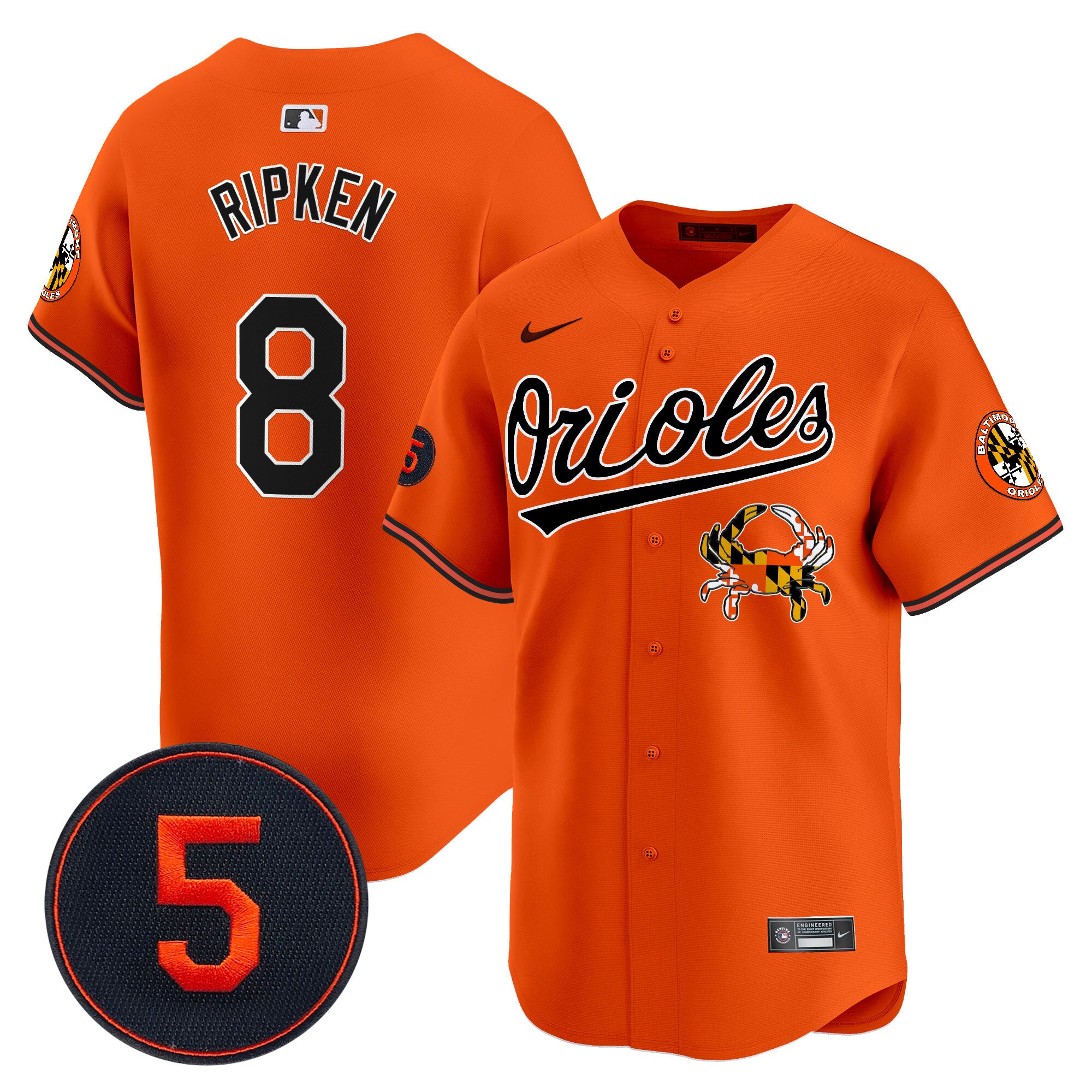 Men's Baltimore Orioles Robinson Patch Vapor Premier Limited Jersey V9 - All Stitched - Orange, Cal Ripken