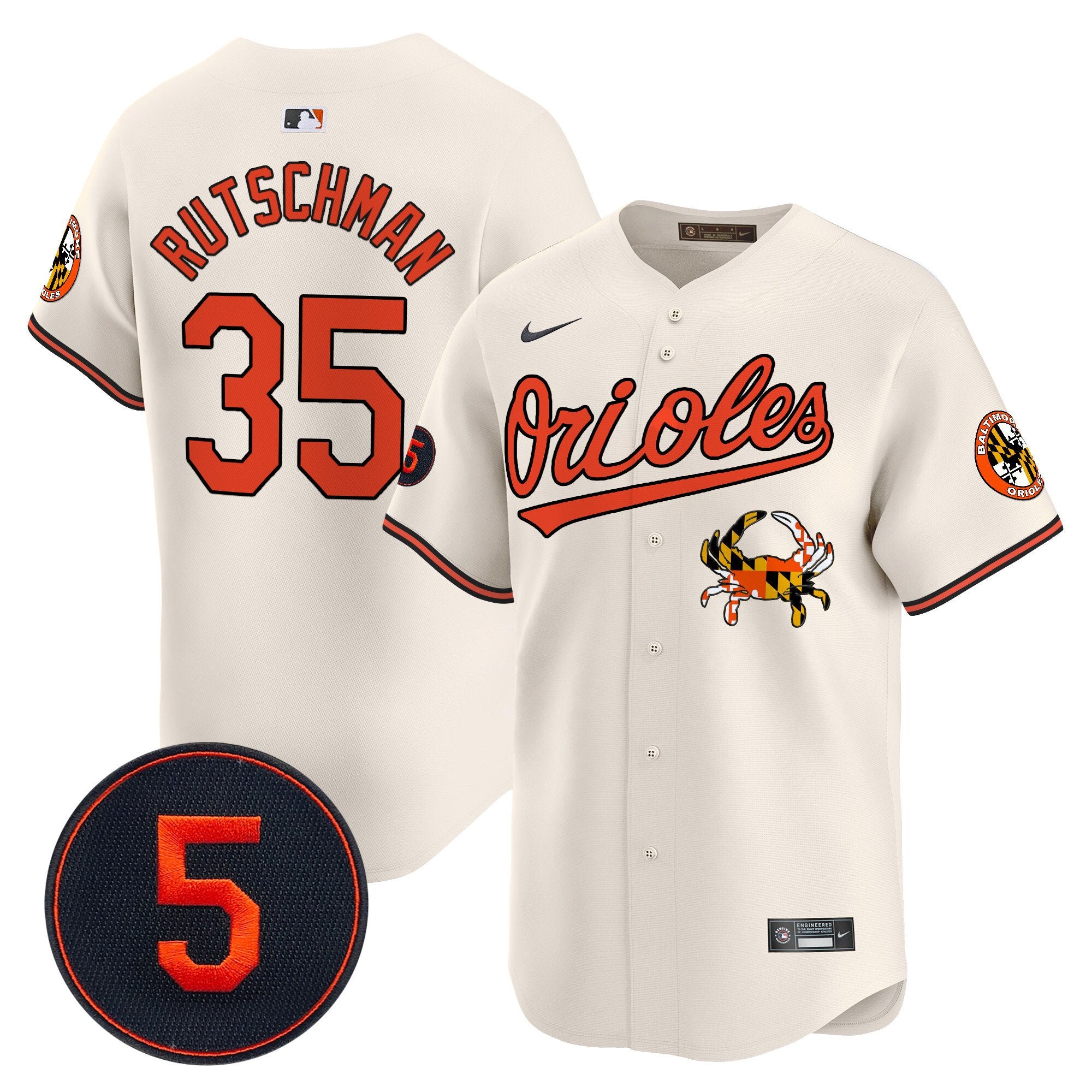 Men's Baltimore Orioles Robinson Patch Vapor Premier Limited Jersey V9 - All Stitched - Cream, Adley Rutschman