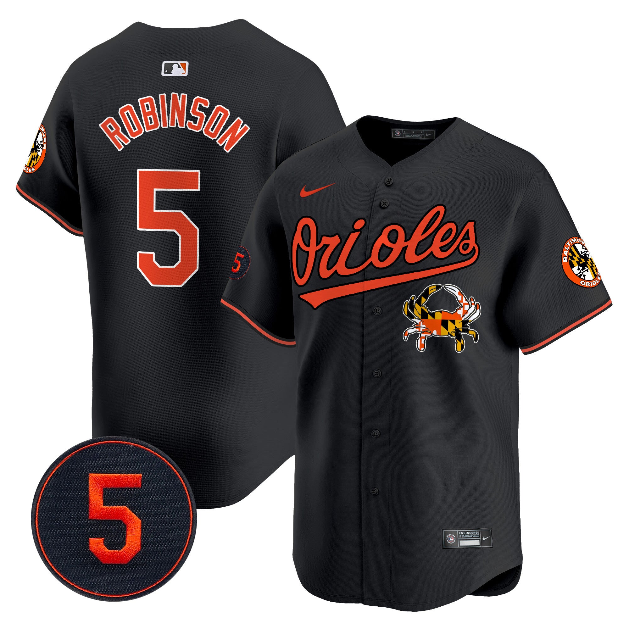 Men's Baltimore Orioles Robinson Patch Vapor Premier Limited Jersey V9 - All Stitched - Black, Brooks Robinson
