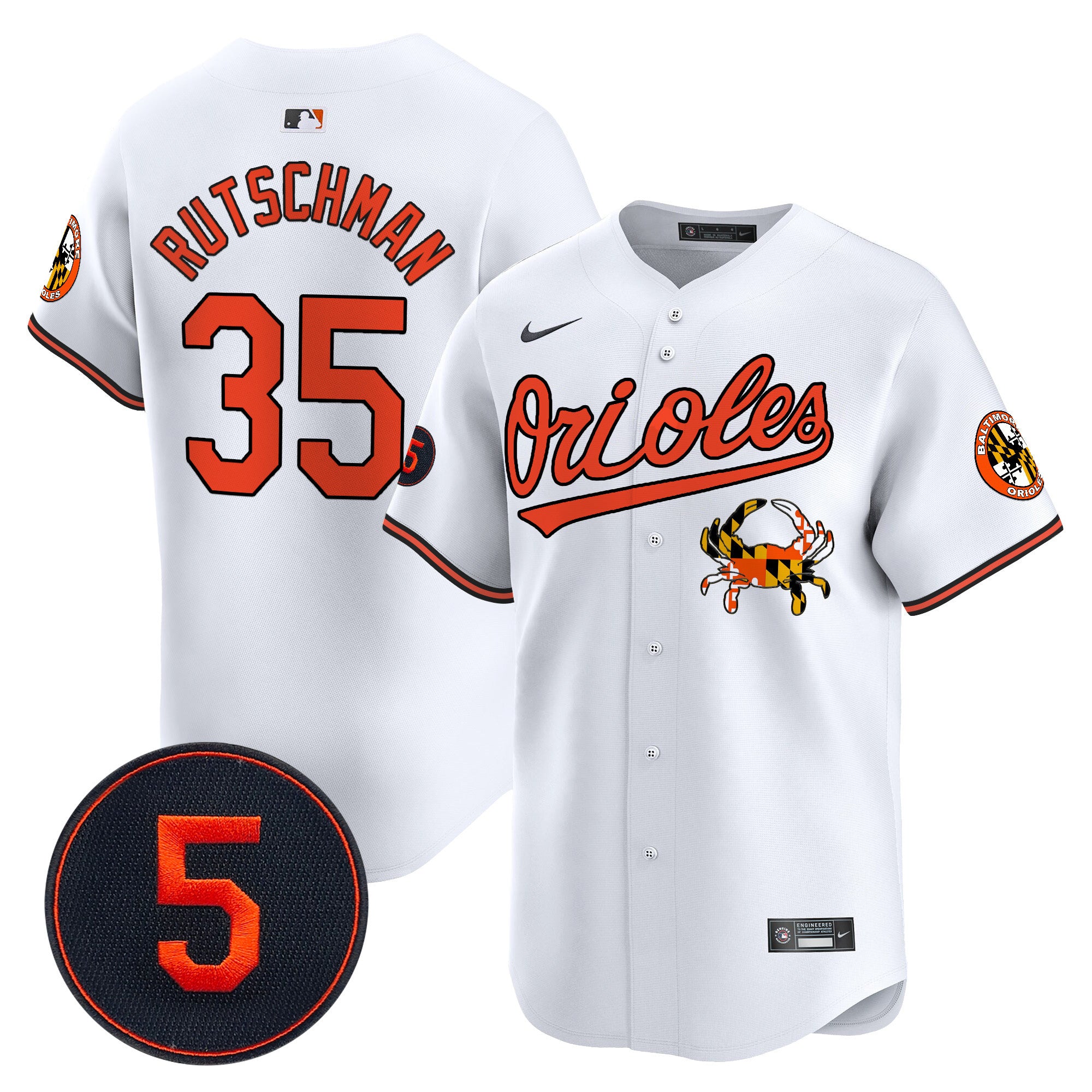 Men's Baltimore Orioles Robinson Patch Vapor Premier Limited Jersey V9 - All Stitched - White, Adley Rutschman