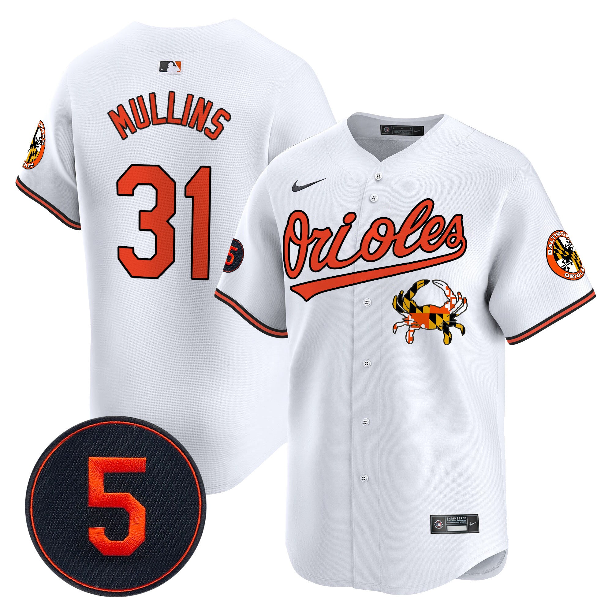 Men's Baltimore Orioles Robinson Patch Vapor Premier Limited Jersey V9 - All Stitched - White, Cedric Mullins