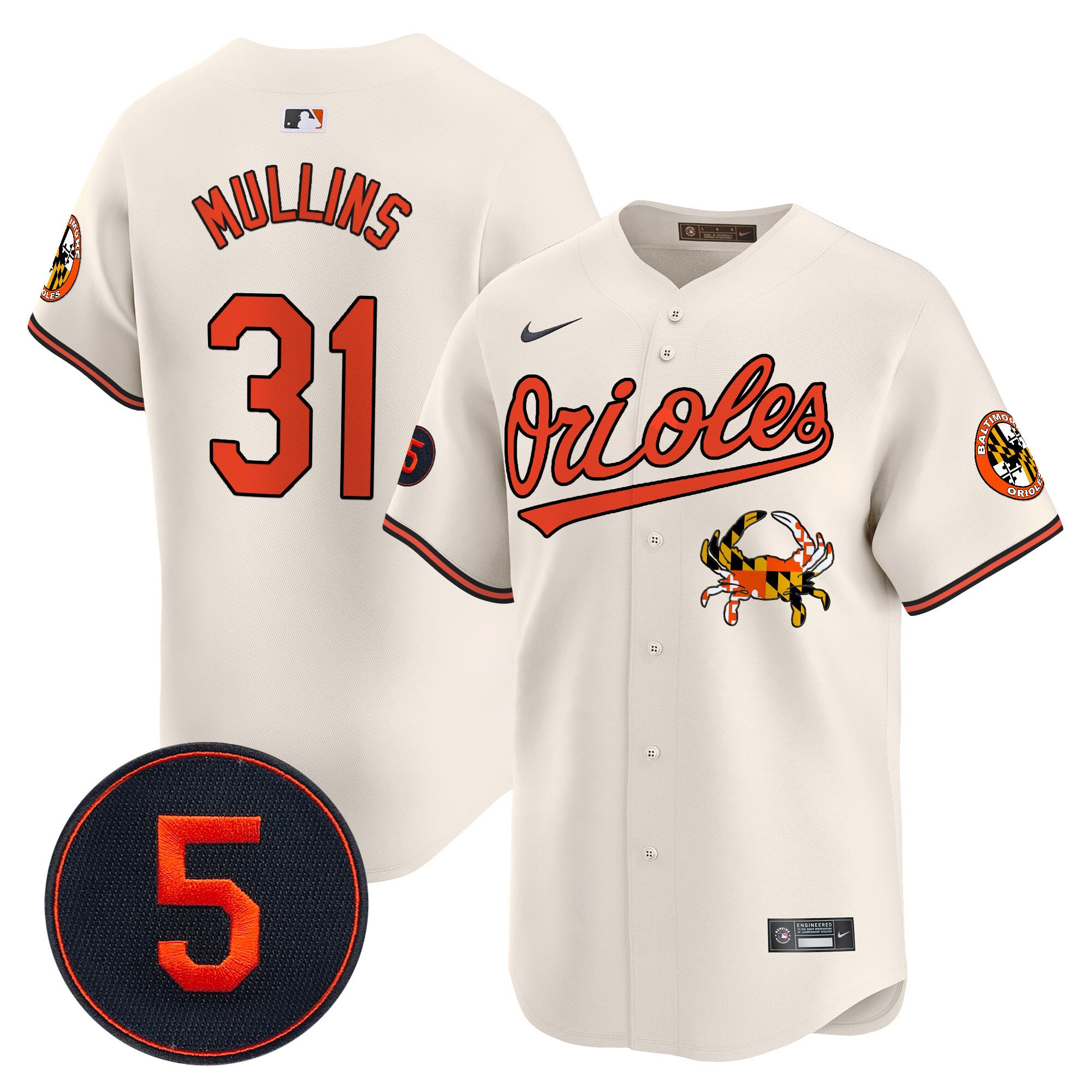 Men's Baltimore Orioles Robinson Patch Vapor Premier Limited Jersey V9 - All Stitched - Cream, Cedric Mullins