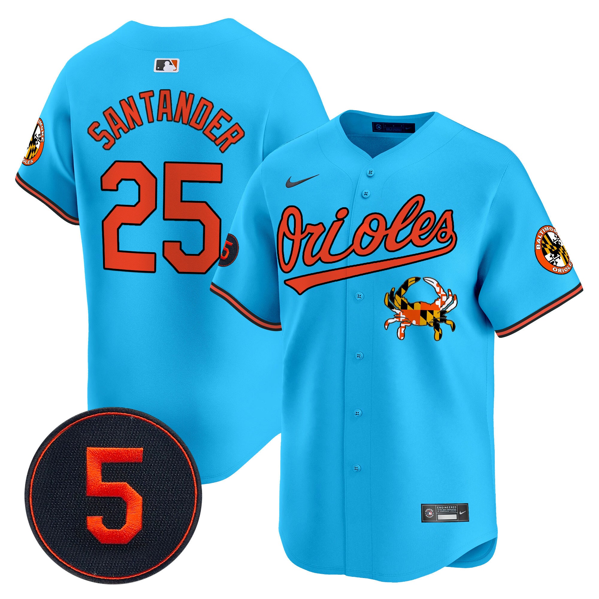 Men's Baltimore Orioles Robinson Patch Vapor Premier Limited Jersey V9 - All Stitched - Light Blue, Anthony Santander