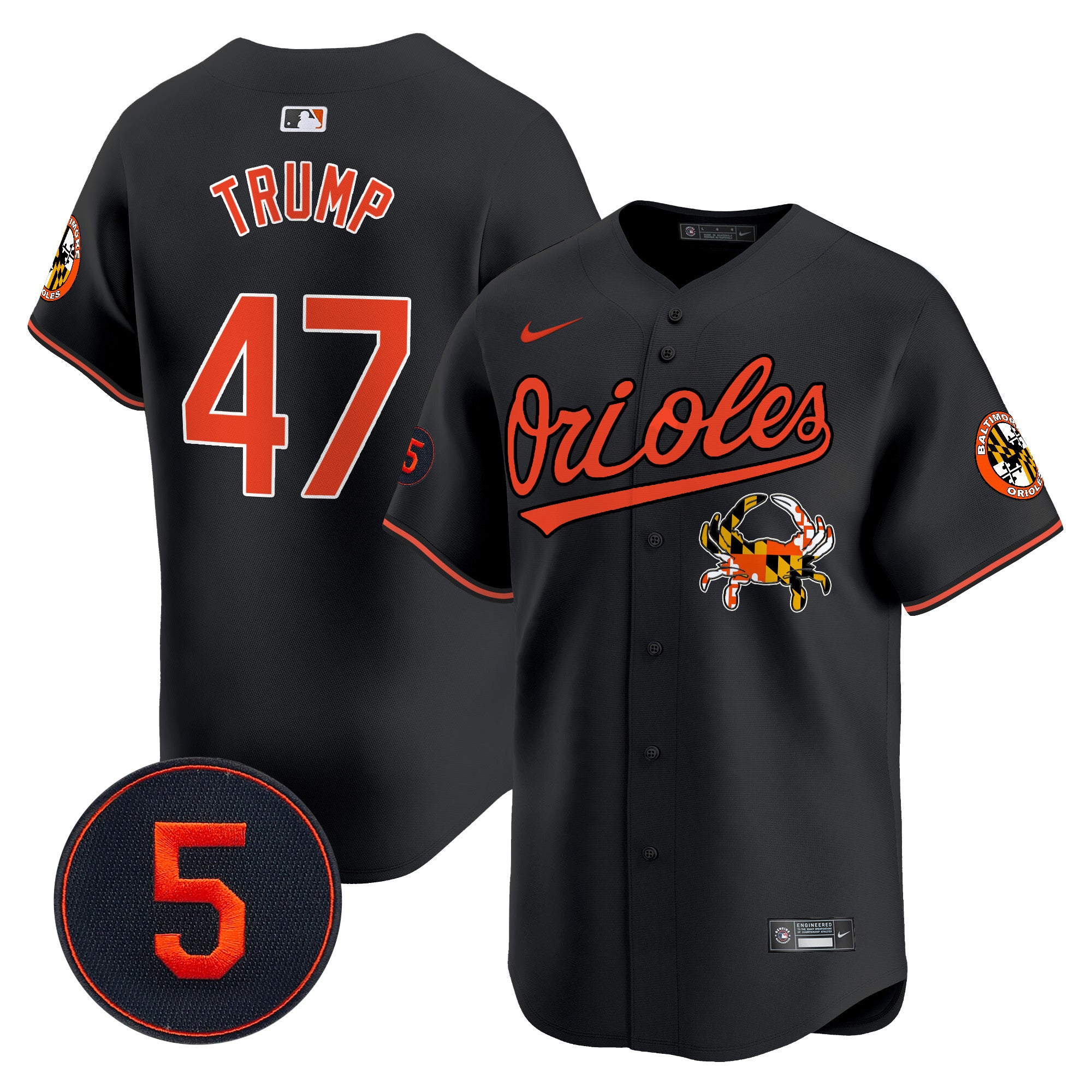 Men's Baltimore Orioles Robinson Patch Vapor Premier Limited Jersey V9 - All Stitched - Black, Donald Trump