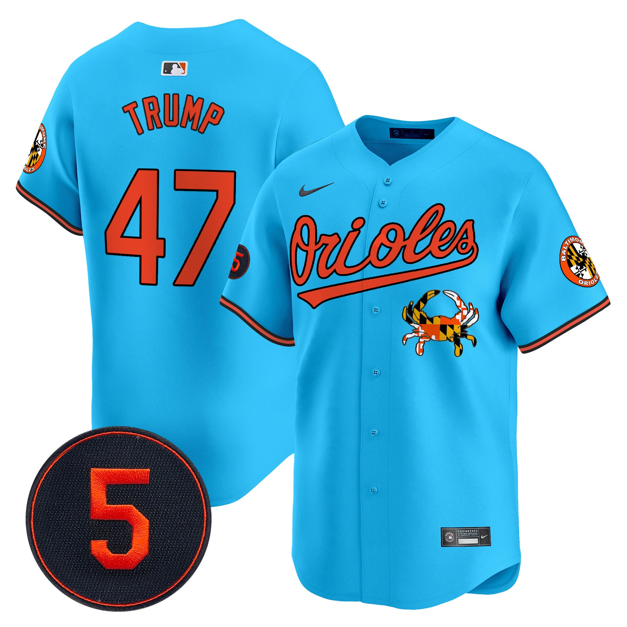 Men's Baltimore Orioles Robinson Patch Vapor Premier Limited Jersey V9 - All Stitched - Light Blue, Donald Trump