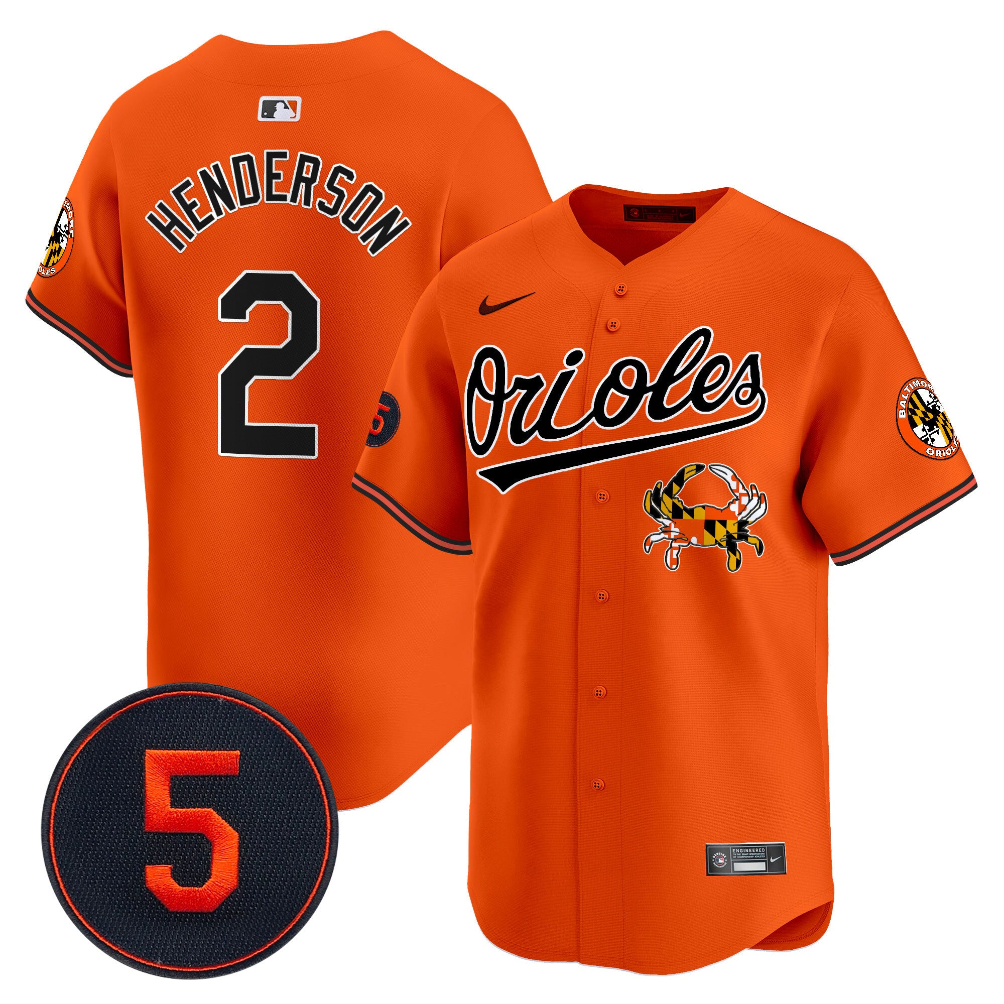 Men's Baltimore Orioles Robinson Patch Vapor Premier Limited Jersey V9 - All Stitched - Orange, Gunnar Henderson