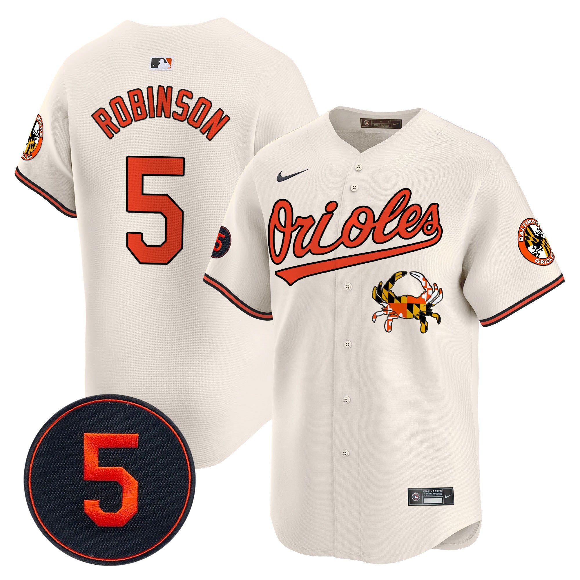 Men's Baltimore Orioles Robinson Patch Vapor Premier Limited Jersey V9 - All Stitched - Cream, Brooks Robinson