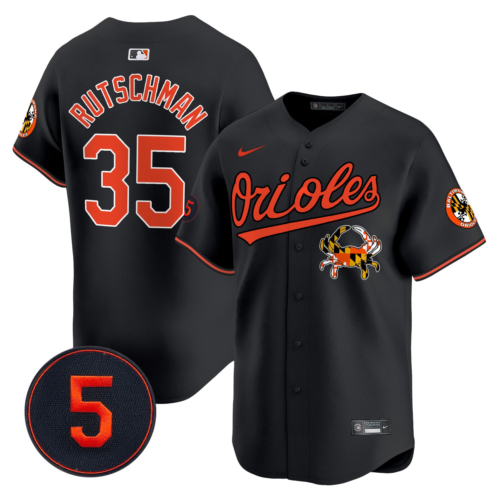 Men's Baltimore Orioles Robinson Patch Vapor Premier Limited Jersey V9 - All Stitched - Black, Adley Rutschman