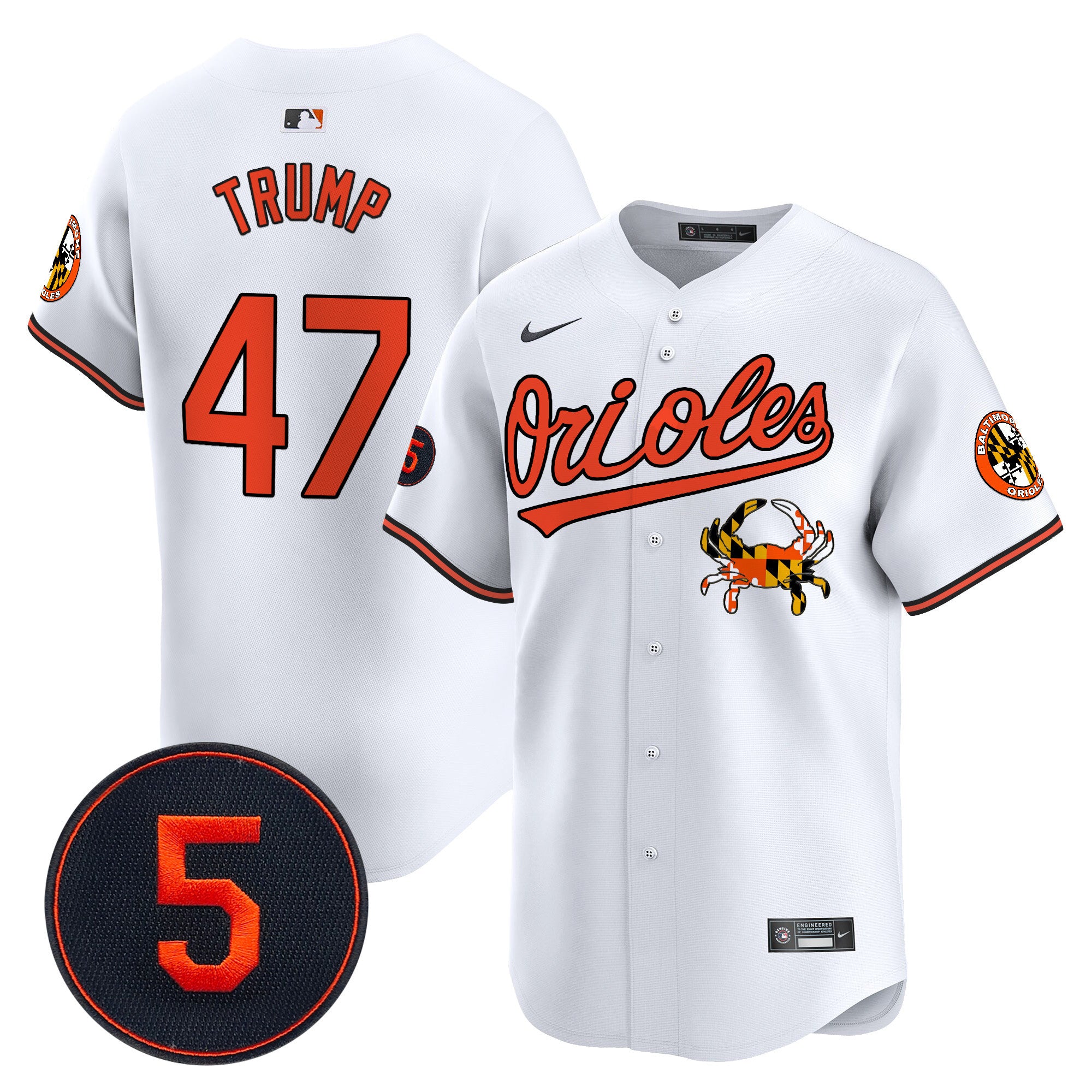 Men's Baltimore Orioles Robinson Patch Vapor Premier Limited Jersey V9 - All Stitched - White, Donald Trump