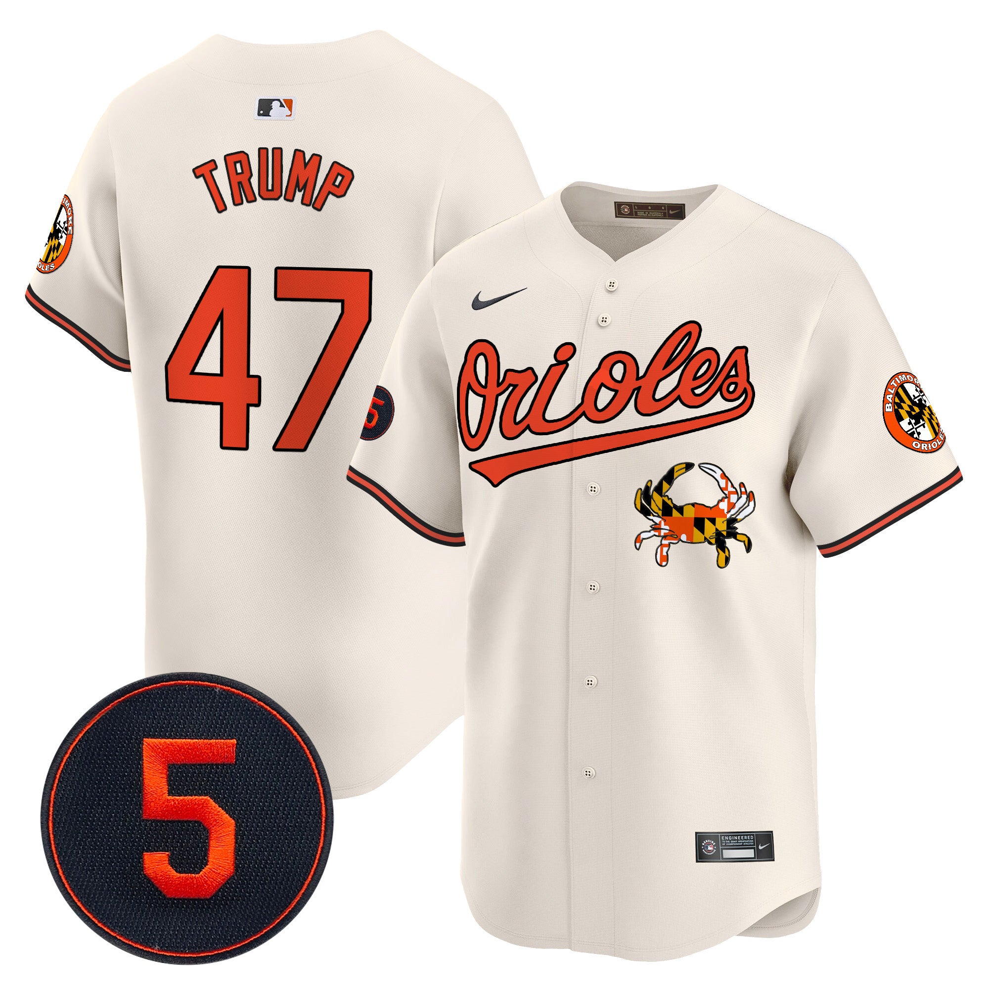 Men's Baltimore Orioles Robinson Patch Vapor Premier Limited Jersey V9 - All Stitched - Cream, Donald Trump