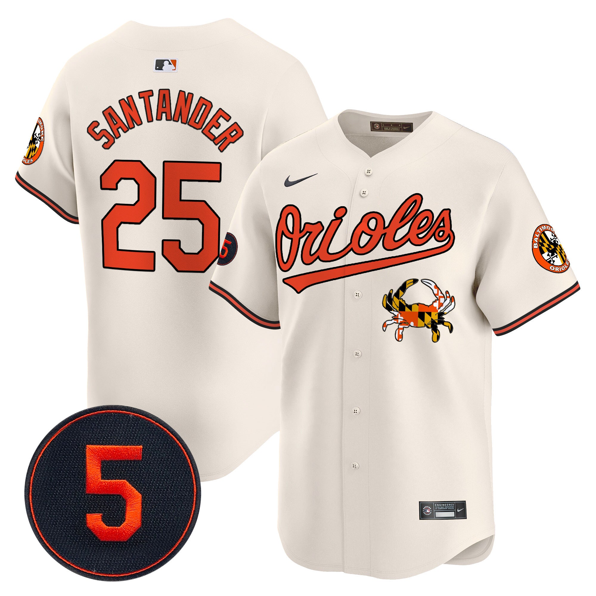 Men's Baltimore Orioles Robinson Patch Vapor Premier Limited Jersey V9 - All Stitched - Cream, Anthony Santander