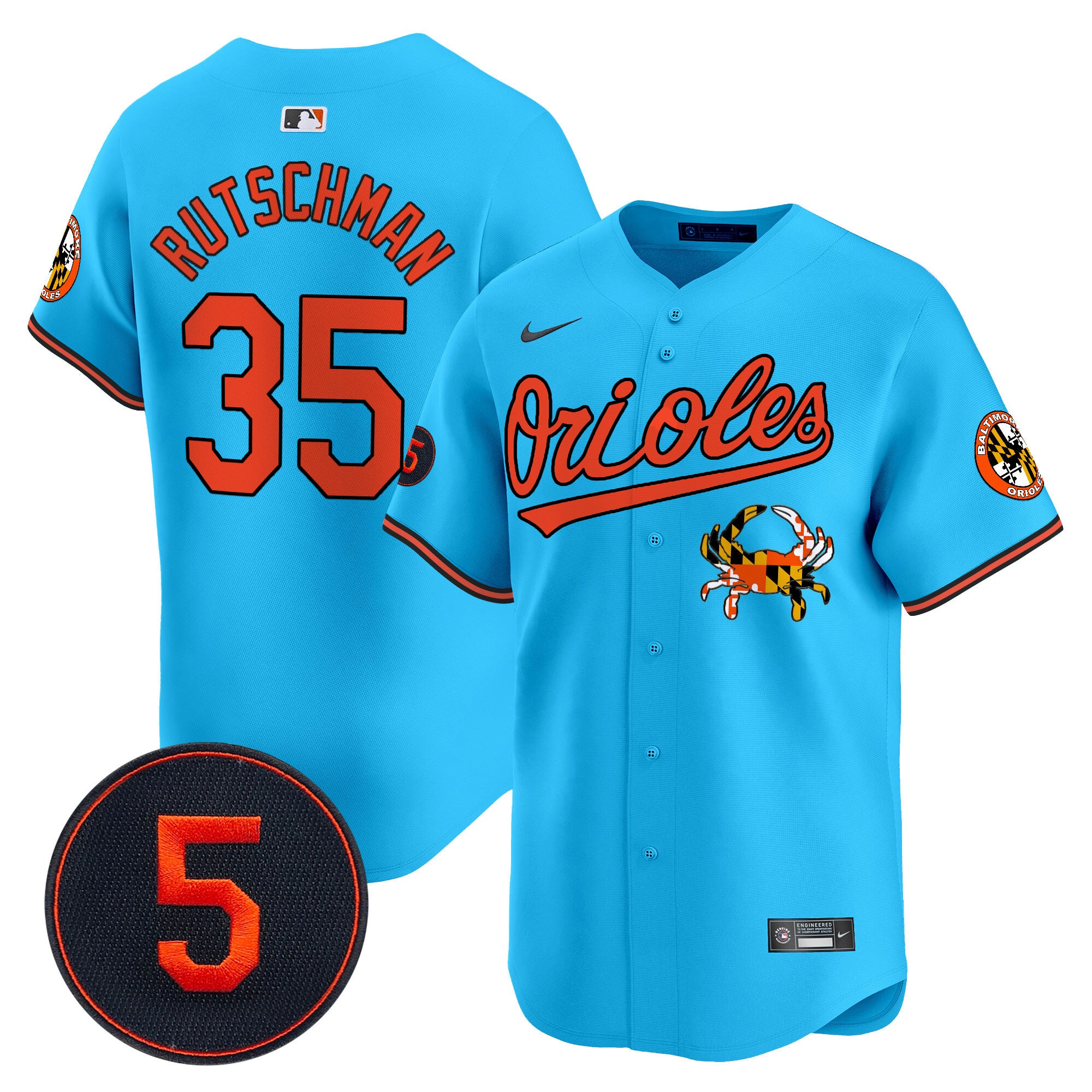 Men's Baltimore Orioles Robinson Patch Vapor Premier Limited Jersey V9 - All Stitched - Light Blue, Adley Rutschman