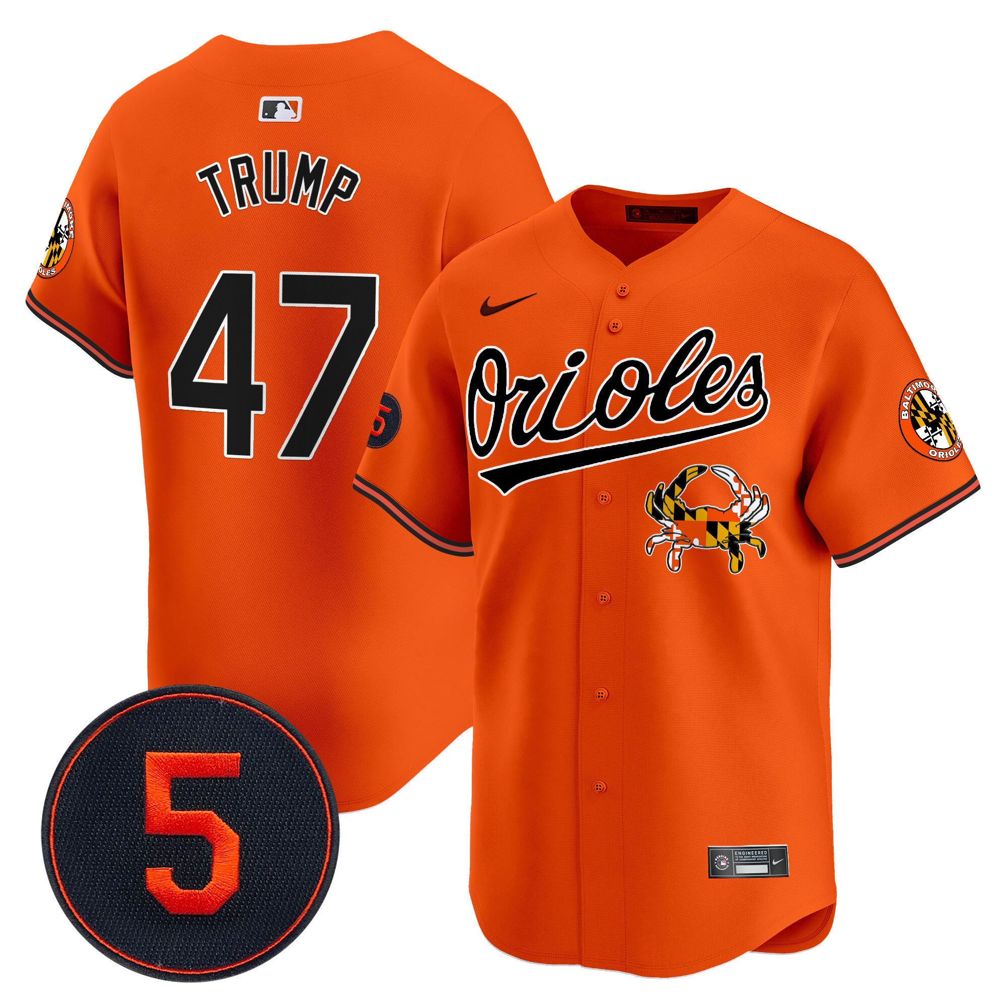 Men's Baltimore Orioles Robinson Patch Vapor Premier Limited Jersey V9 - All Stitched - Orange, Donald Trump