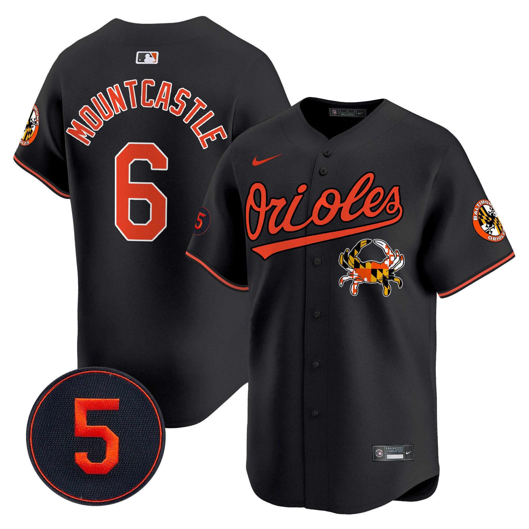 Men's Baltimore Orioles Robinson Patch Vapor Premier Limited Jersey V9 - All Stitched - Black, Ryan Mountcastle