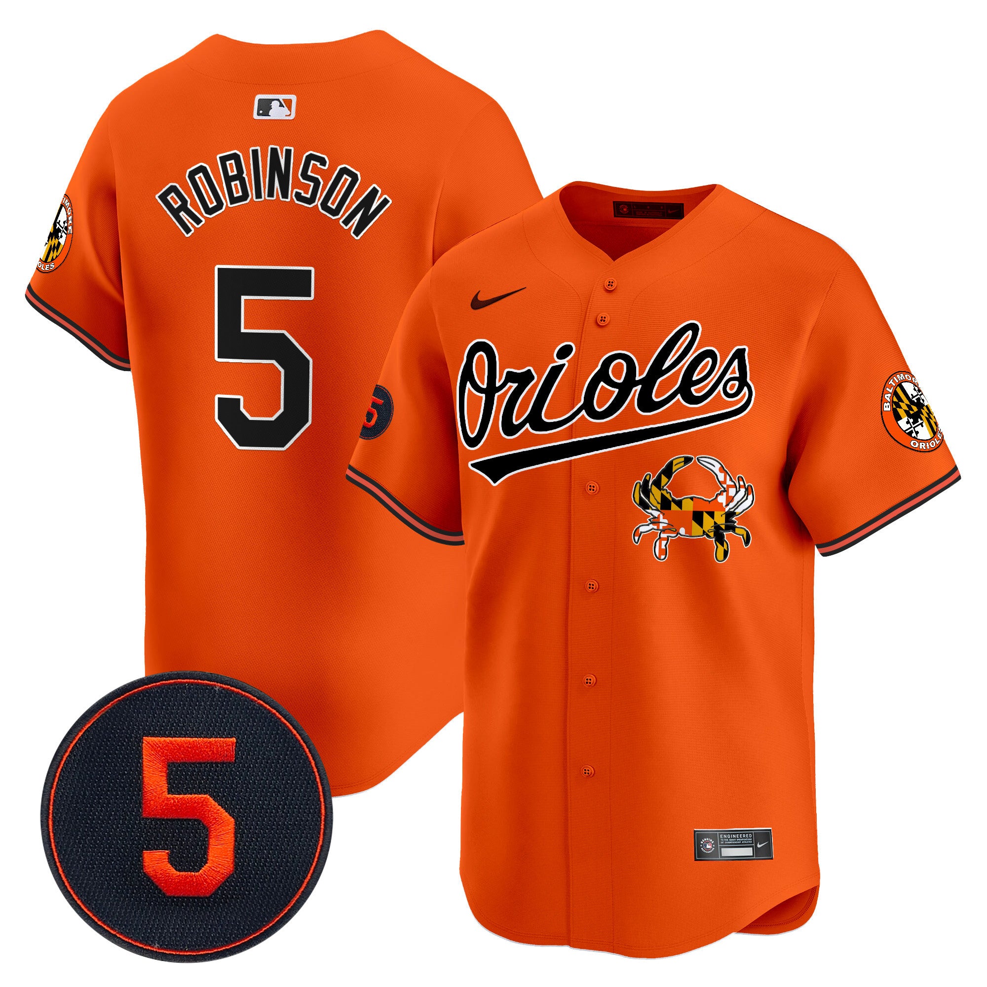 Men's Baltimore Orioles Robinson Patch Vapor Premier Limited Jersey V9 - All Stitched - Orange, Brooks Robinson