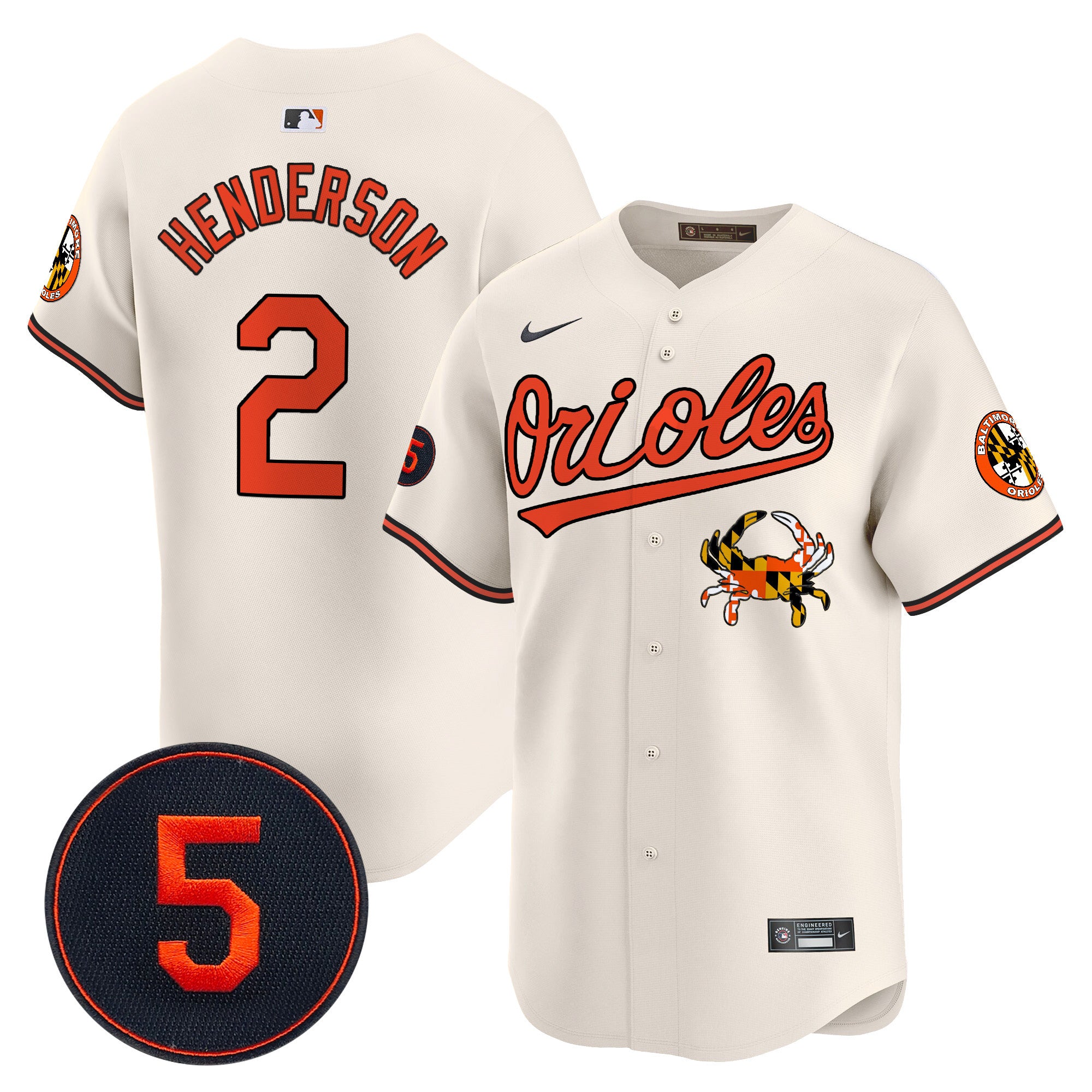 Men's Baltimore Orioles Robinson Patch Vapor Premier Limited Jersey V9 - All Stitched - Cream, Gunnar Henderson