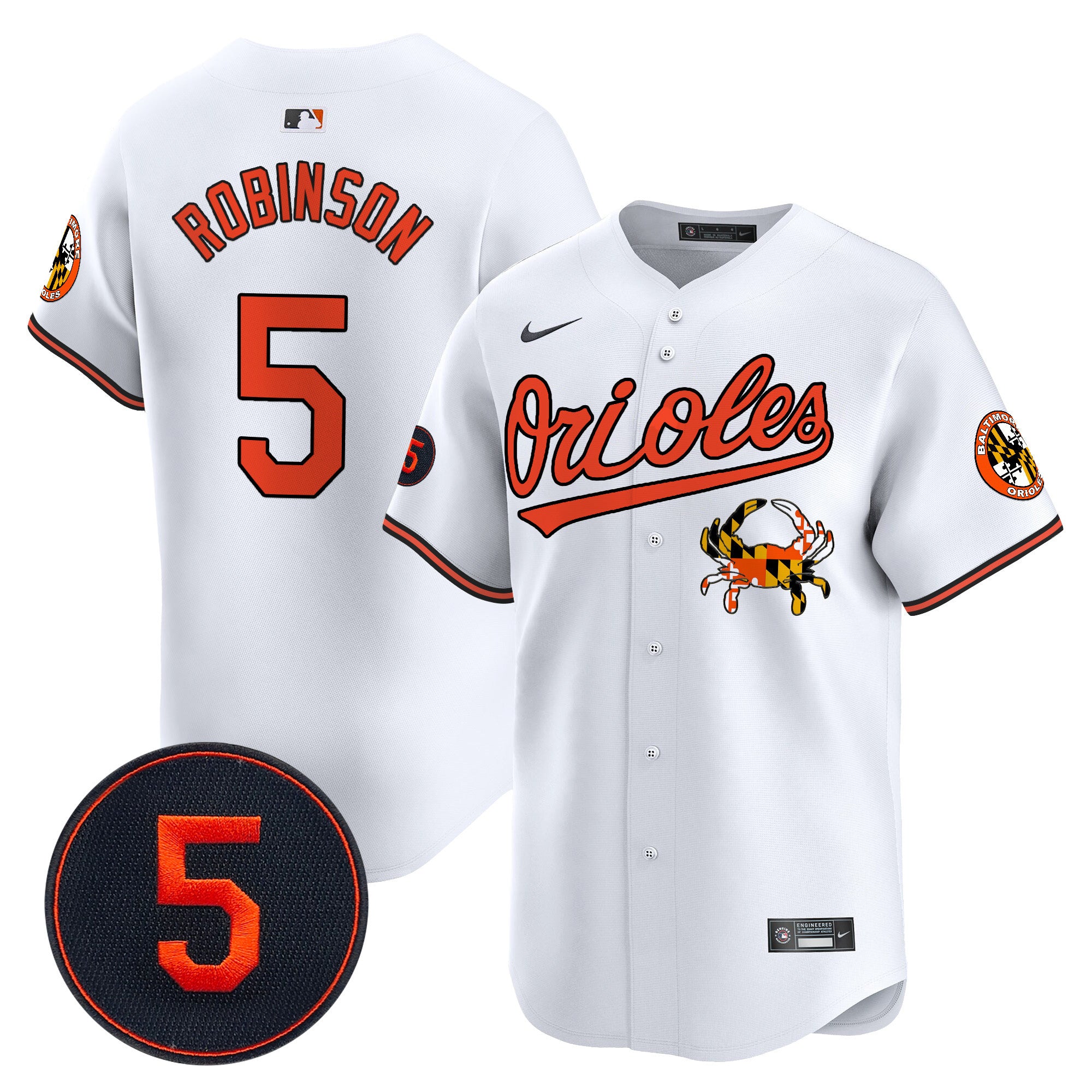 Men's Baltimore Orioles Robinson Patch Vapor Premier Limited Jersey V9 - All Stitched - White, Brooks Robinson