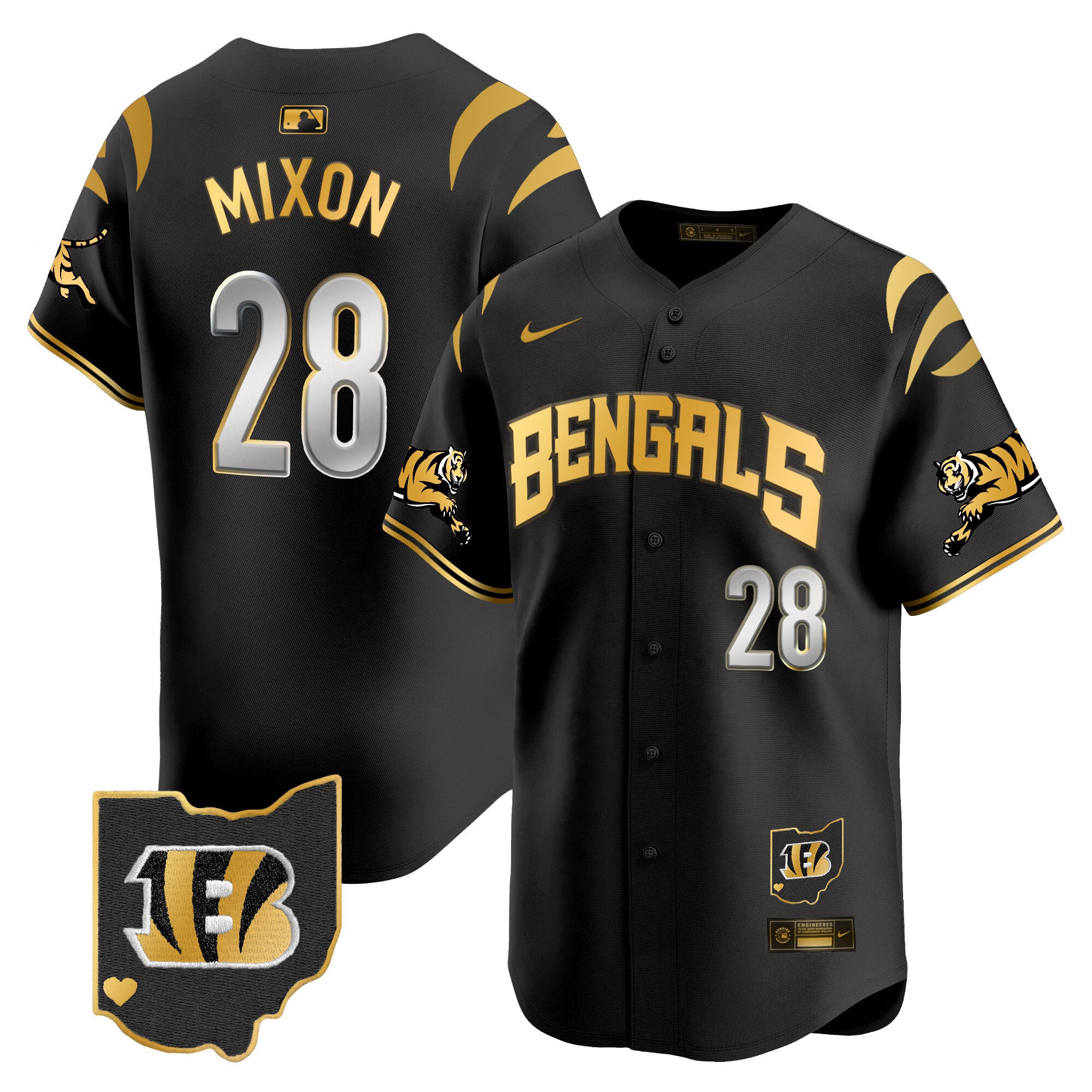 Men's Bengals Vapor Premier Limited Jersey - All Stitched - Black Gold, Joe Mixon