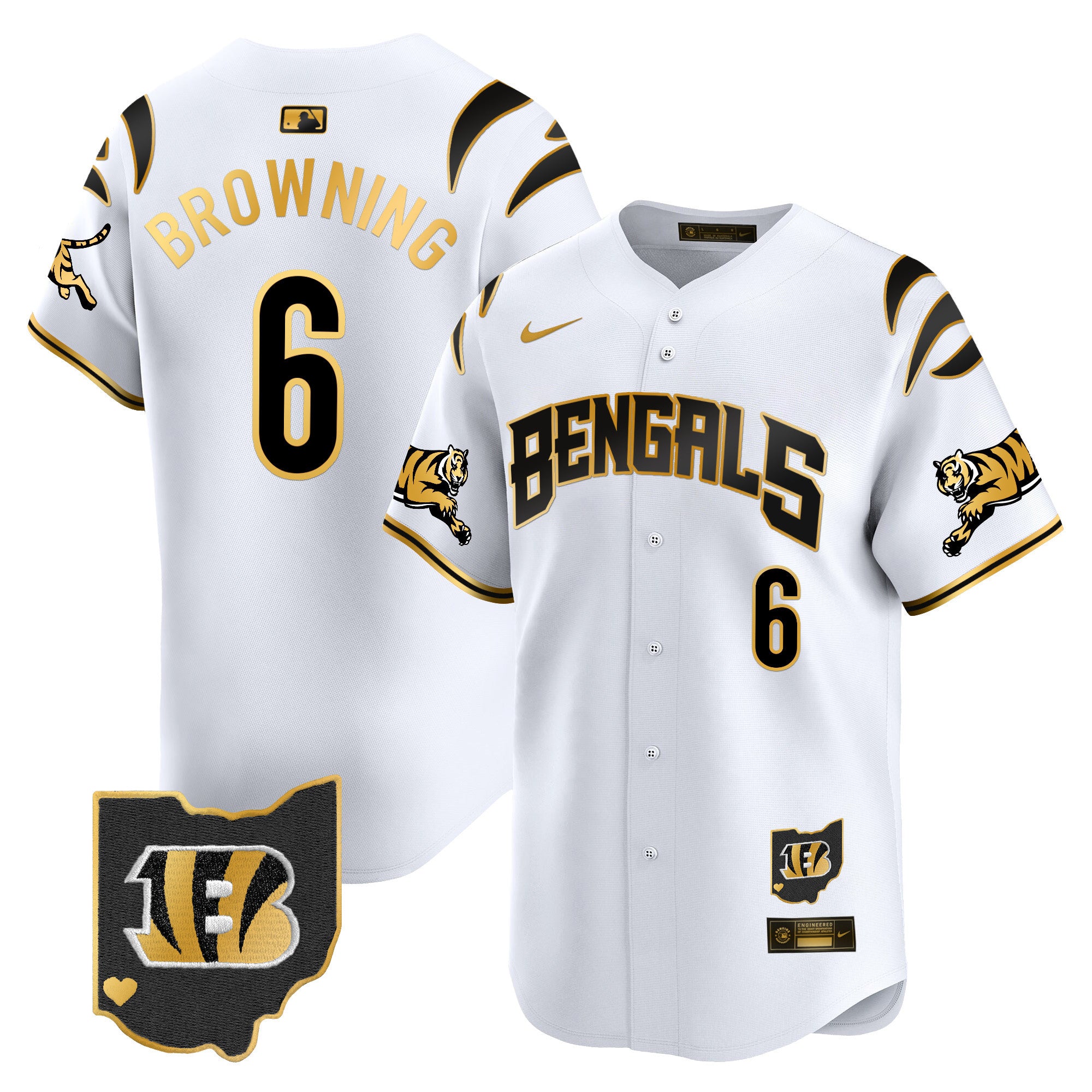 Men's Bengals Vapor Premier Limited Jersey - All Stitched - White Gold, Jake Browning