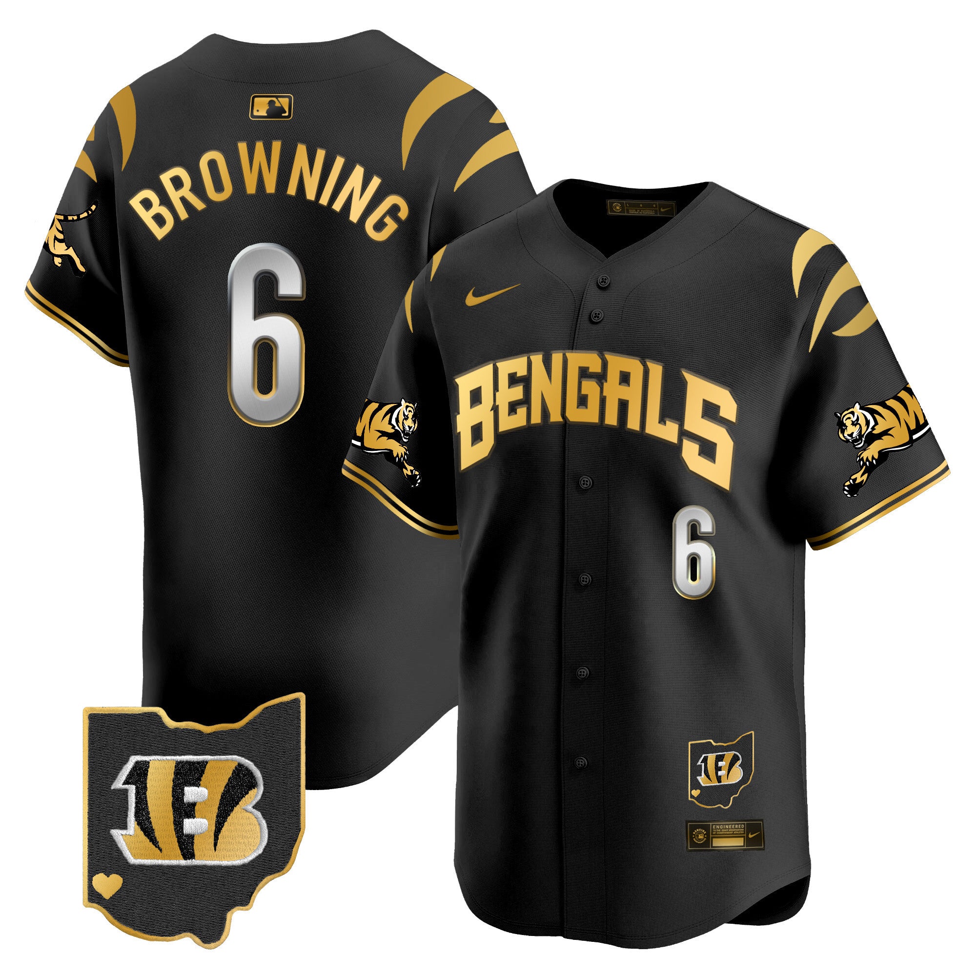 Men's Bengals Vapor Premier Limited Jersey - All Stitched - Black Gold, Jake Browning