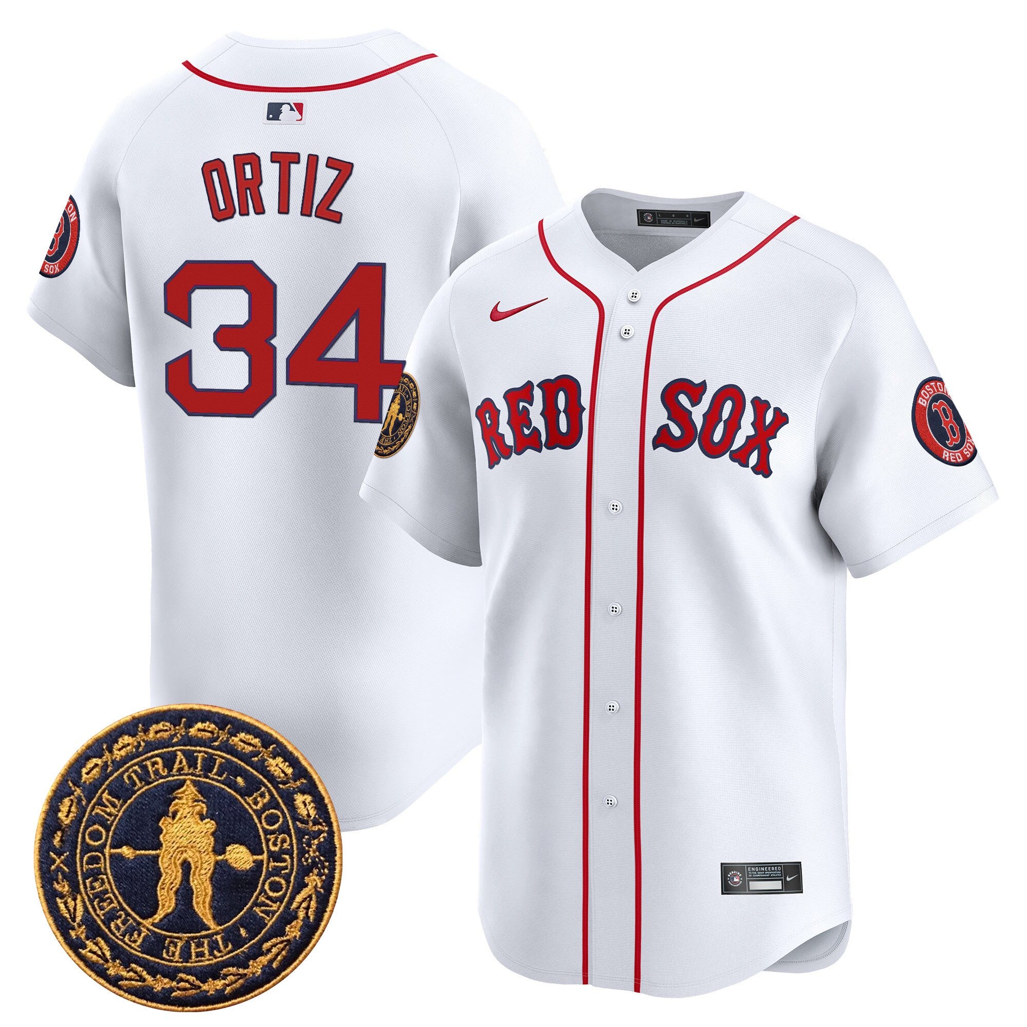 Men's Boston Red Sox Freedom Trail Patch Vapor Premier Limited Jersey - All Stitched - White, David Ortiz