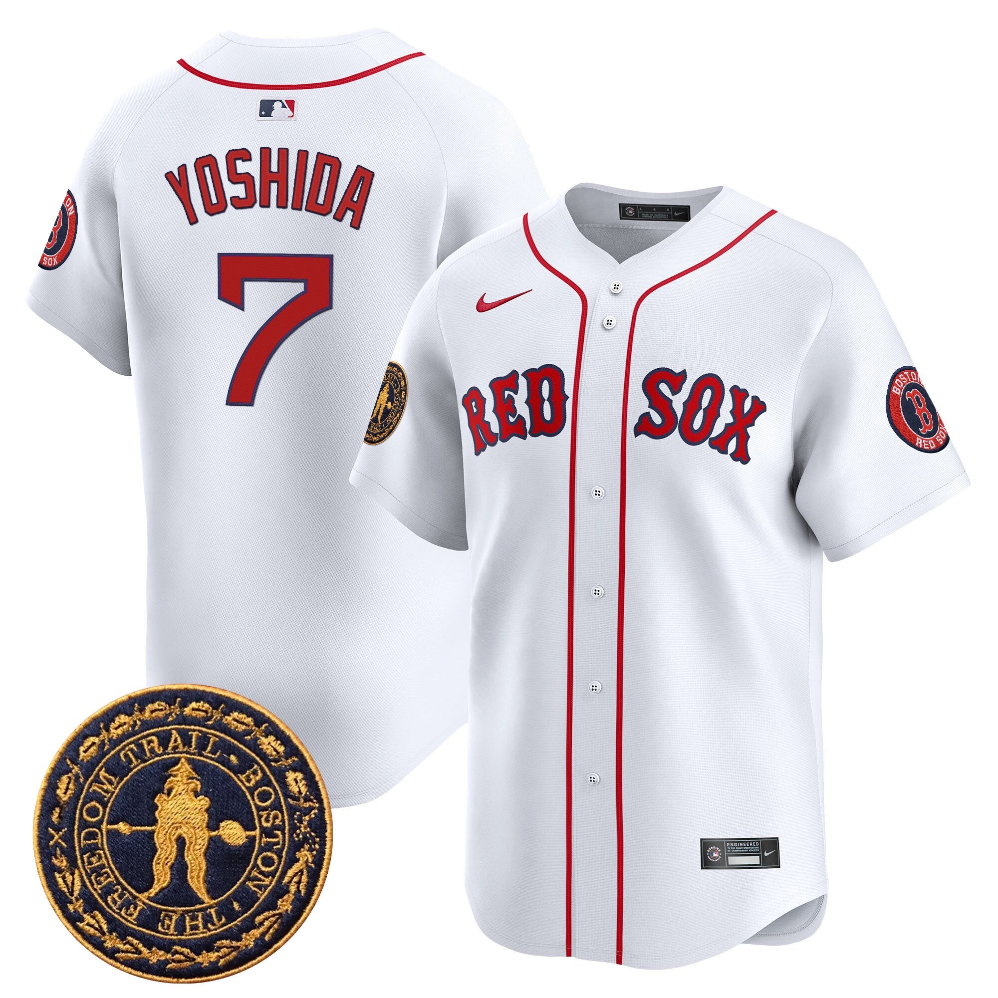 Men's Boston Red Sox Freedom Trail Patch Vapor Premier Limited Jersey - All Stitched - White, Masataka Yoshida