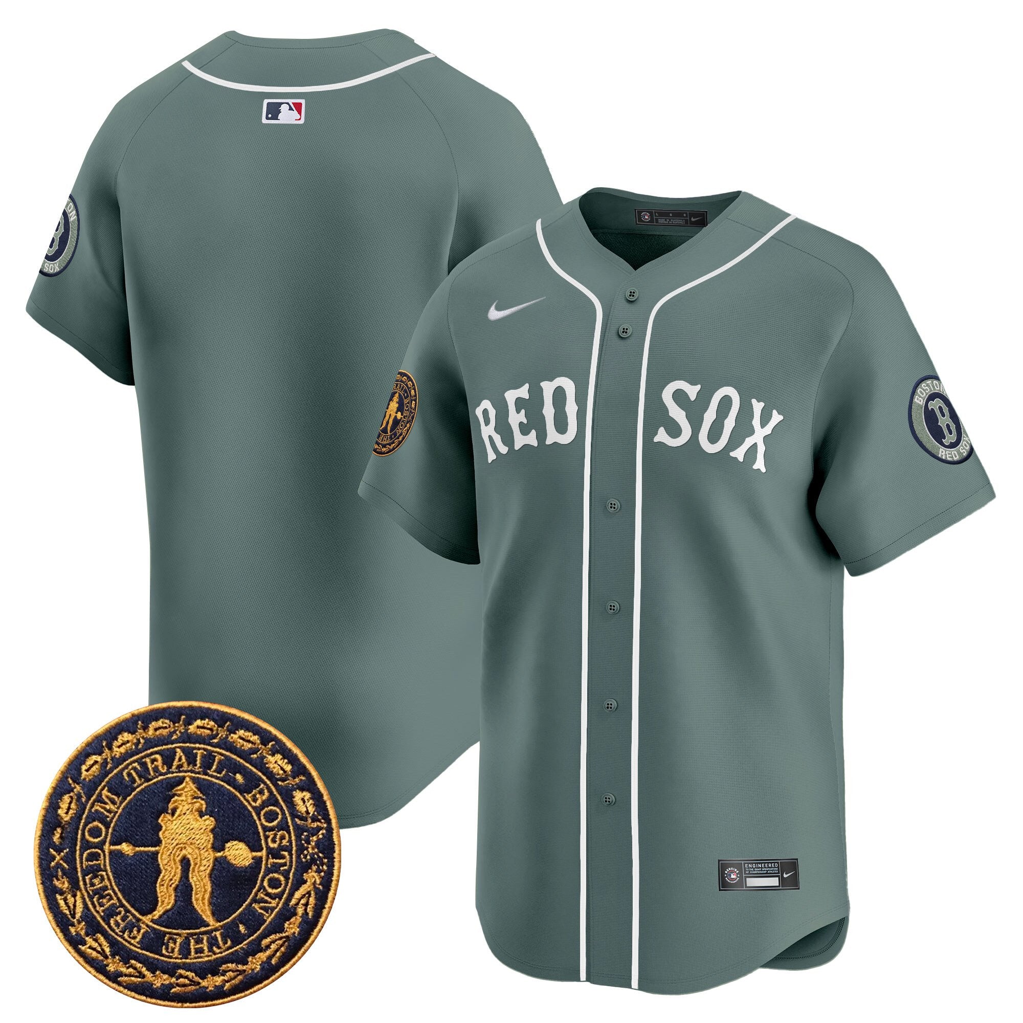 Men's Boston Red Sox Freedom Trail Patch Vapor Premier Limited Jersey - All Stitched - Green, Team