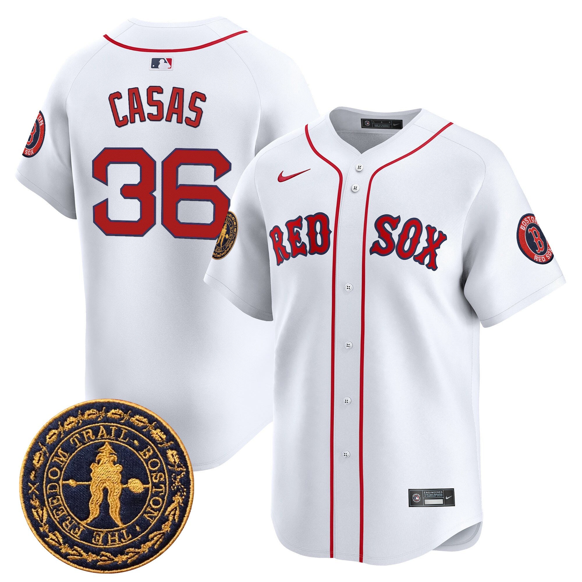 Men's Boston Red Sox Freedom Trail Patch Vapor Premier Limited Jersey - All Stitched - White, Triston Casas